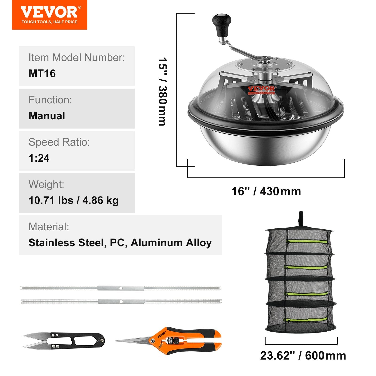 Leaf Bowl Trimmer 16'' Manual Bud Trimmer with Stainless-Steel Blades V952-SDSCJ16INCHPIOOBOV0