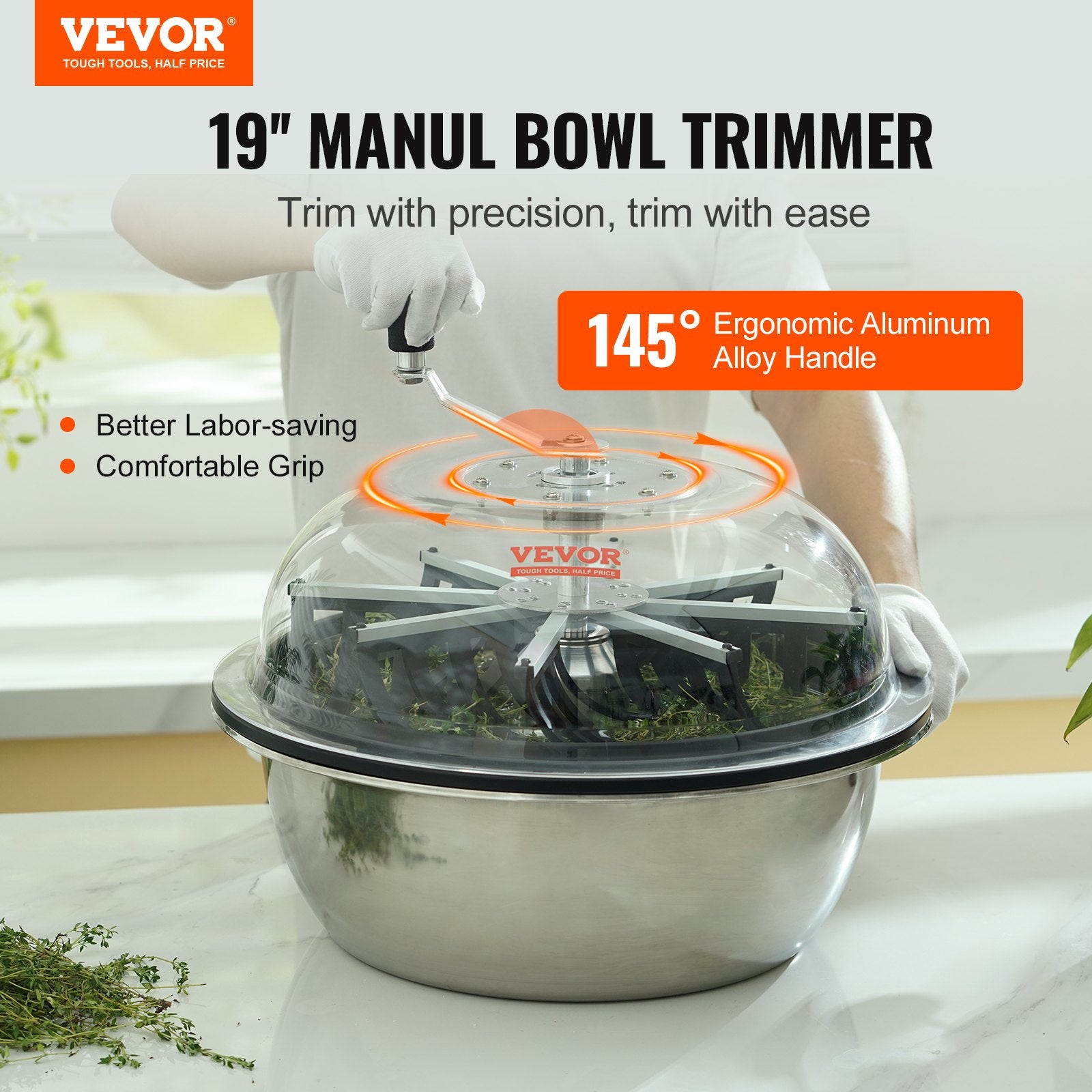 Leaf Bowl Trimmer 19'' Manual Bud Trimmer with Stainless-Steel Blades V952-SDSCJ19YCBXGOPPNNV0
