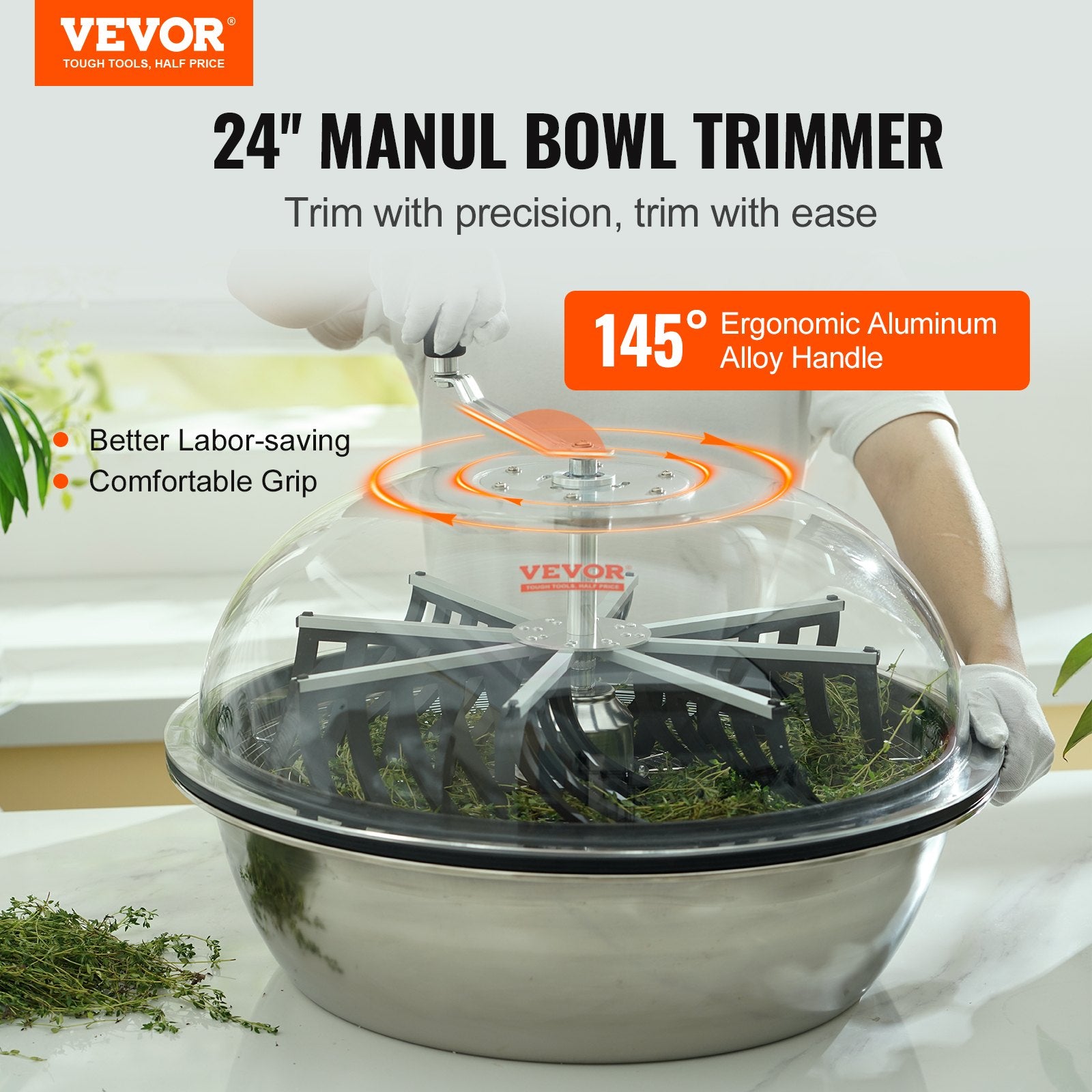 Leaf Bowl Trimmer, 24'' Trimmer Bowl, Manual Bud Trimmer with Stainless-Steel Blades for Twisted Spin Cut, V952-SDSCJ24YCABSJOAOFV0