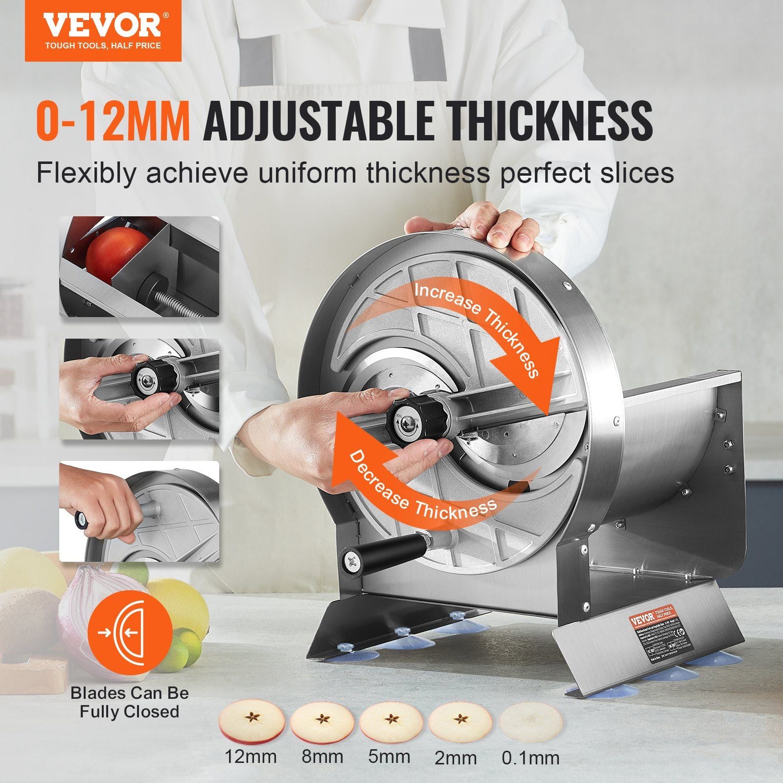 Manual Vegetable Fruit Slicer, 0-0.5"/0-12mm Thickness Adjustable Commercial Slicer Machine, Stainless Steel V952-SDSCQPJWS1BXUN5H0V0
