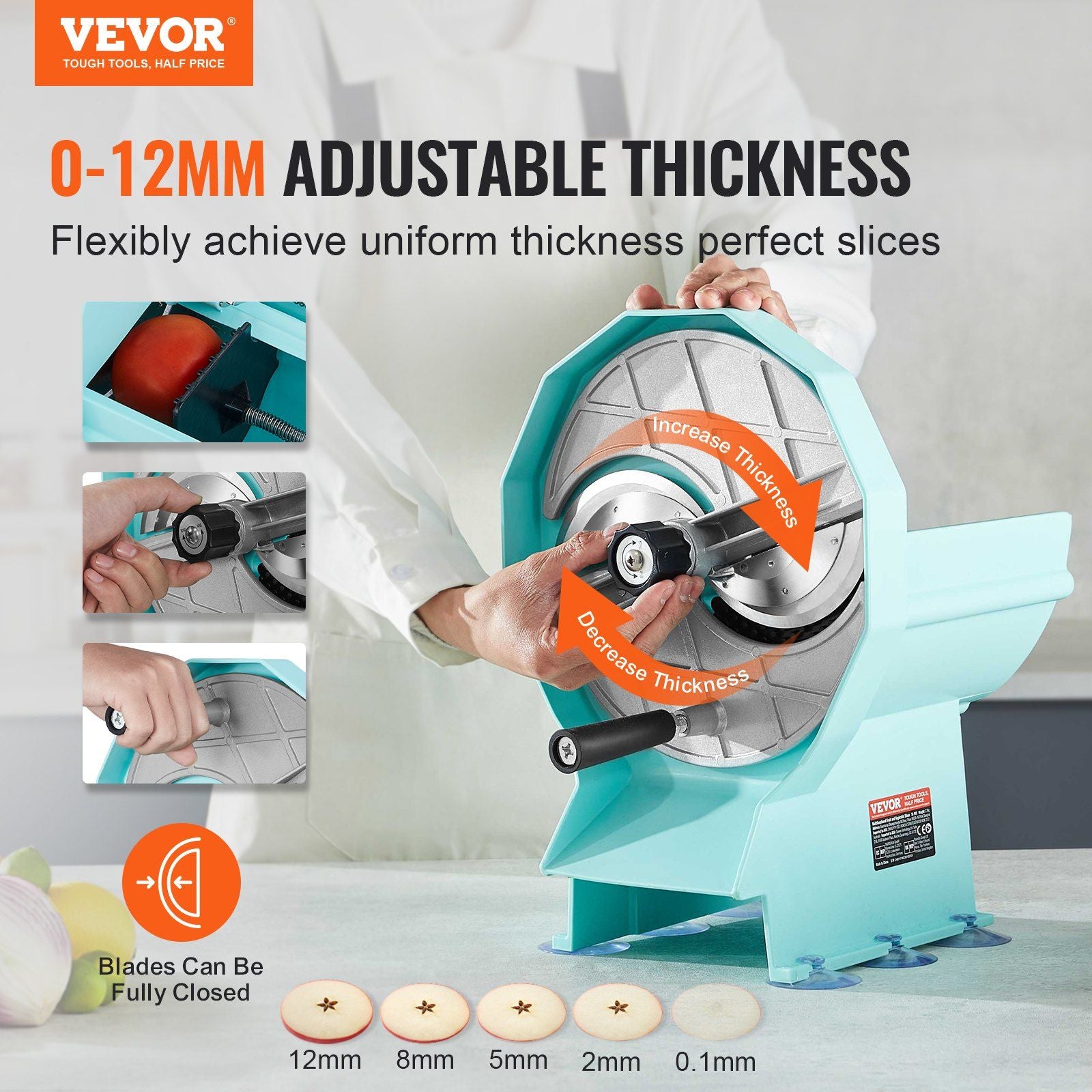 Manual Vegetable Fruit Slicer, 0-0.5"/0-12mm Thickness Adjustable Commercial Slicer Machine, Double Feed V952-SDSCQPJWS1SLW9SE2V0