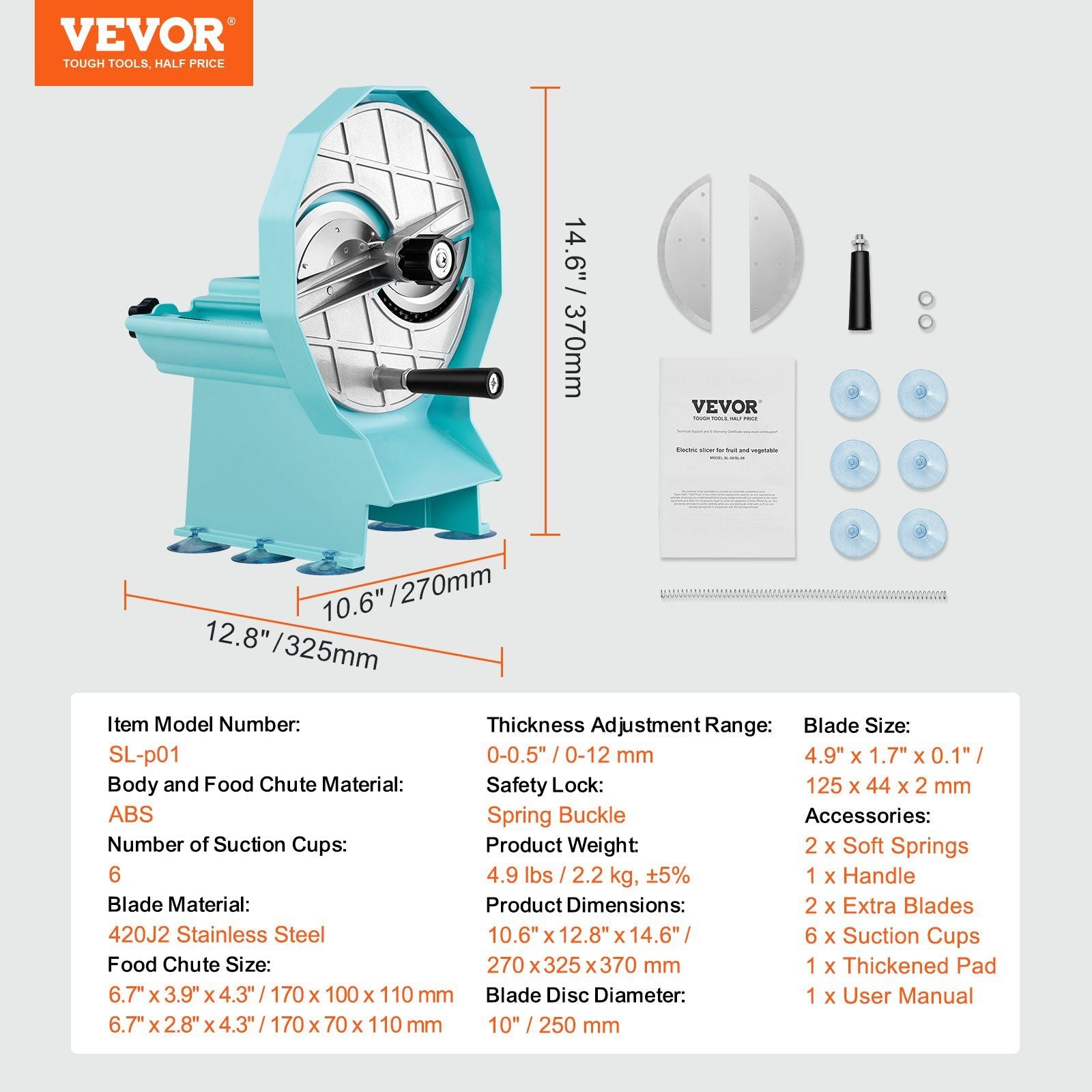 Manual Vegetable Fruit Slicer, 0-0.5"/0-12mm Thickness Adjustable Commercial Slicer Machine, Double Feed V952-SDSCQPJWS1SLW9SE2V0
