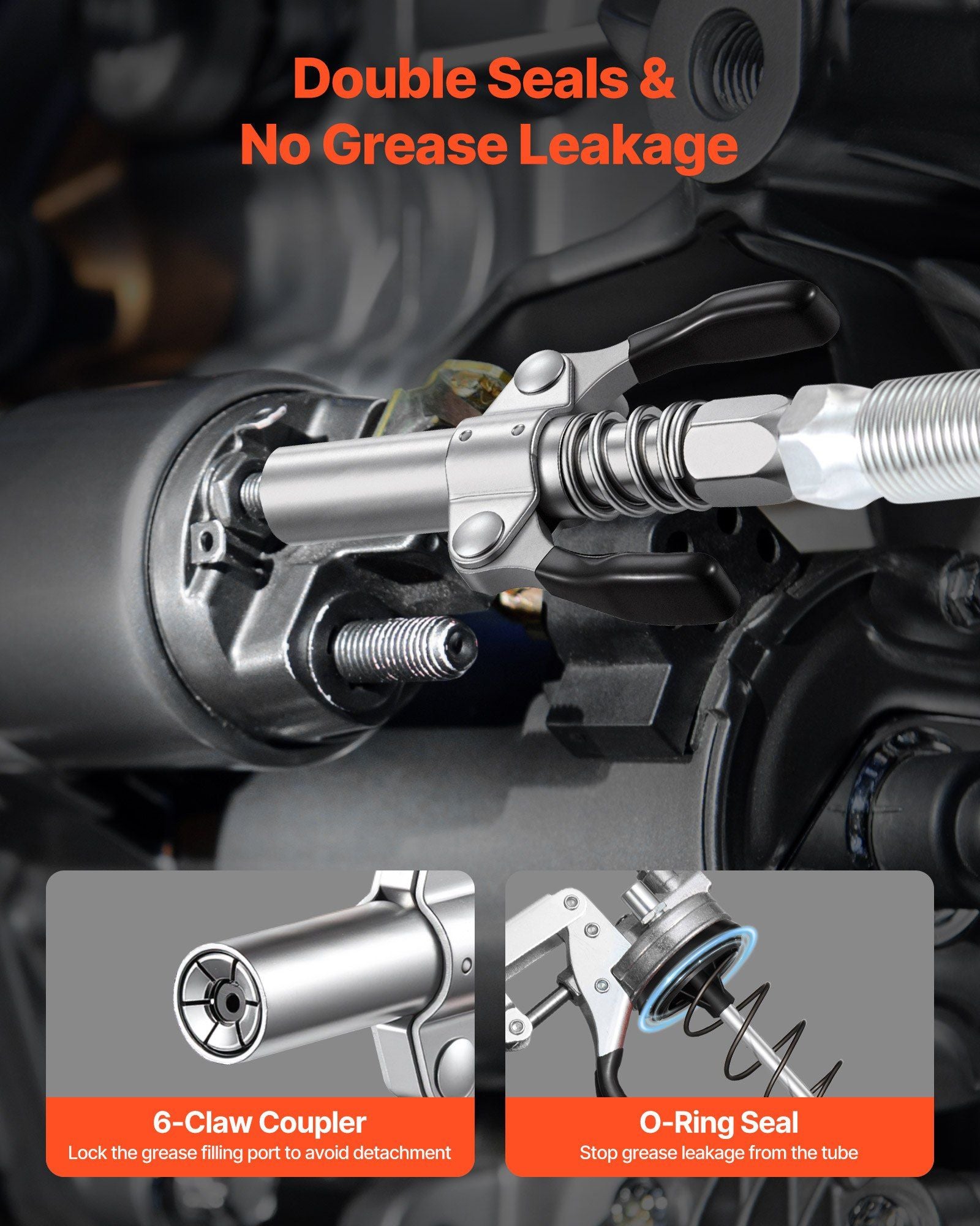 Grease Gun, 8000 PSI, Pistol Grip Grease Gun Kit with 0.4 L Capacity, Includes 46 cm Flex Hose, Double Handle V952-SDSHYQZXSQSD5NSJR001V0