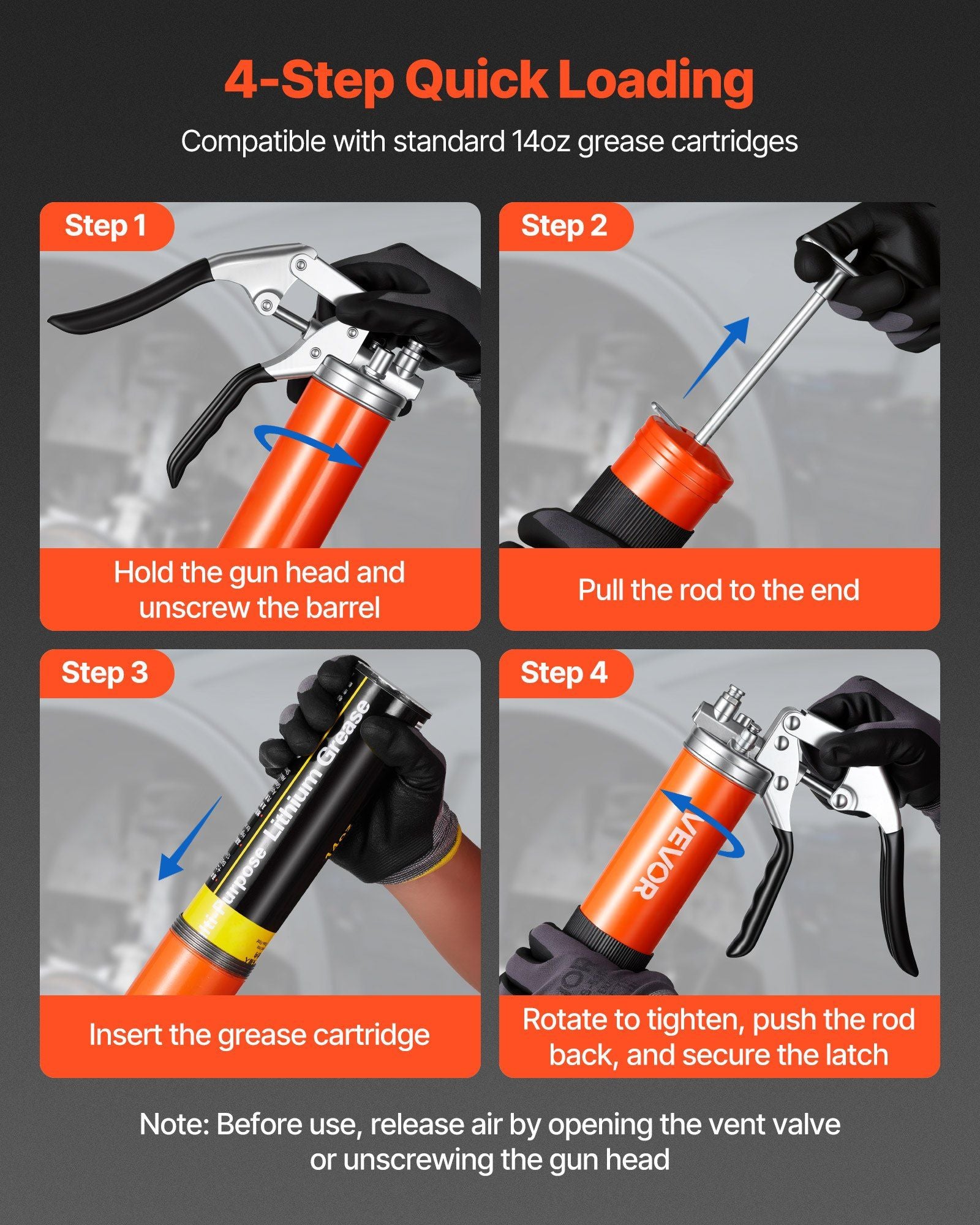 Grease Gun, 8000 PSI, Pistol Grip Grease Gun Kit with 0.4 L Capacity, Includes 46 cm Flex Hose, Double Handle V952-SDSHYQZXSQSD5NSJR001V0