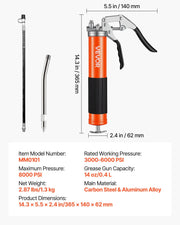 Grease Gun, 8000 PSI High Pressure, Heavy Duty Pistol Grip Grease Gun Kit with 0.4 L Capacity, Includes 46 cm V952-SDSHYQZXSQSWDET7X001V0
