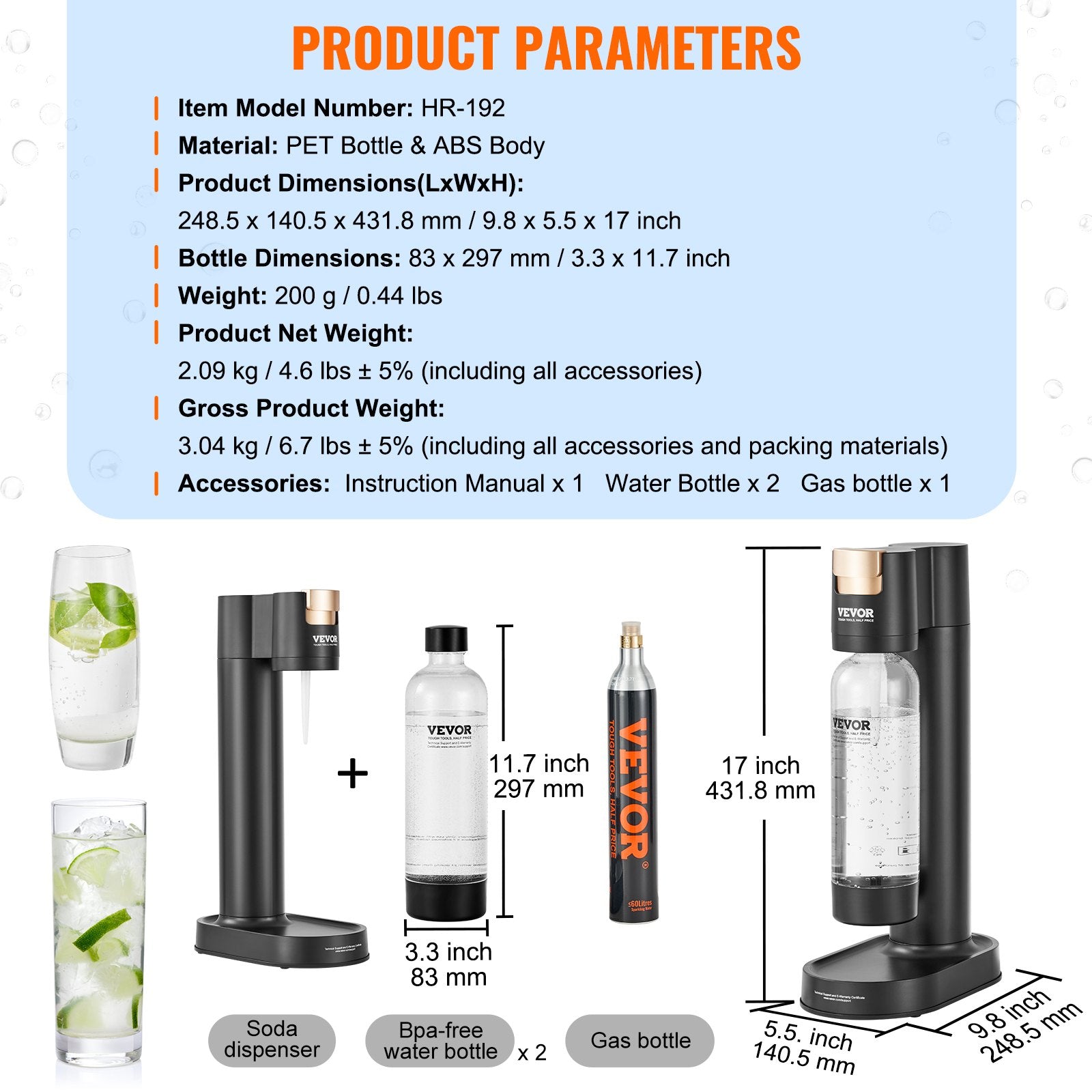 Sparkling Water Maker, Soda Maker Machine for Home Carbonating, Seltzer Water Starter Kit with 2 BPA-free 1L V952-SDSJHCO2QP1L7V05RV0
