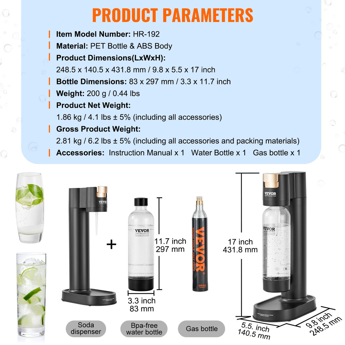 Sparkling Water Maker, Soda Maker Machine for Home Carbonating, Seltzer Water Starter Kit with BPA-free 1L V952-SDSJHCO2QP1LMJ1VGV0