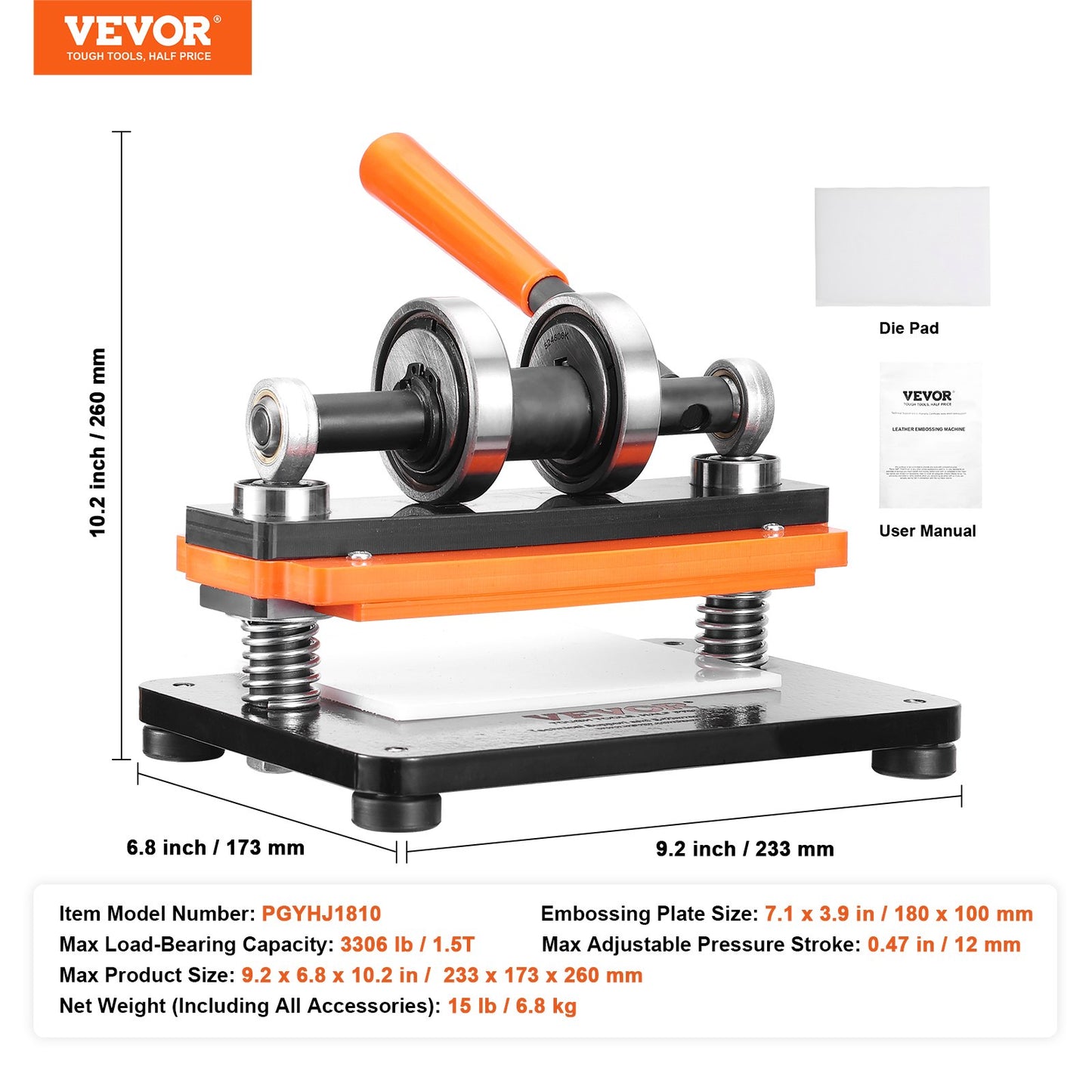 Leather Cutting Machine, 7.1 x 3.9 in Embossing Plate Manual Die Cutter, 0.47 in Pressure Stroke Leather V952-SDSLPGYHJ18XT44PEV0