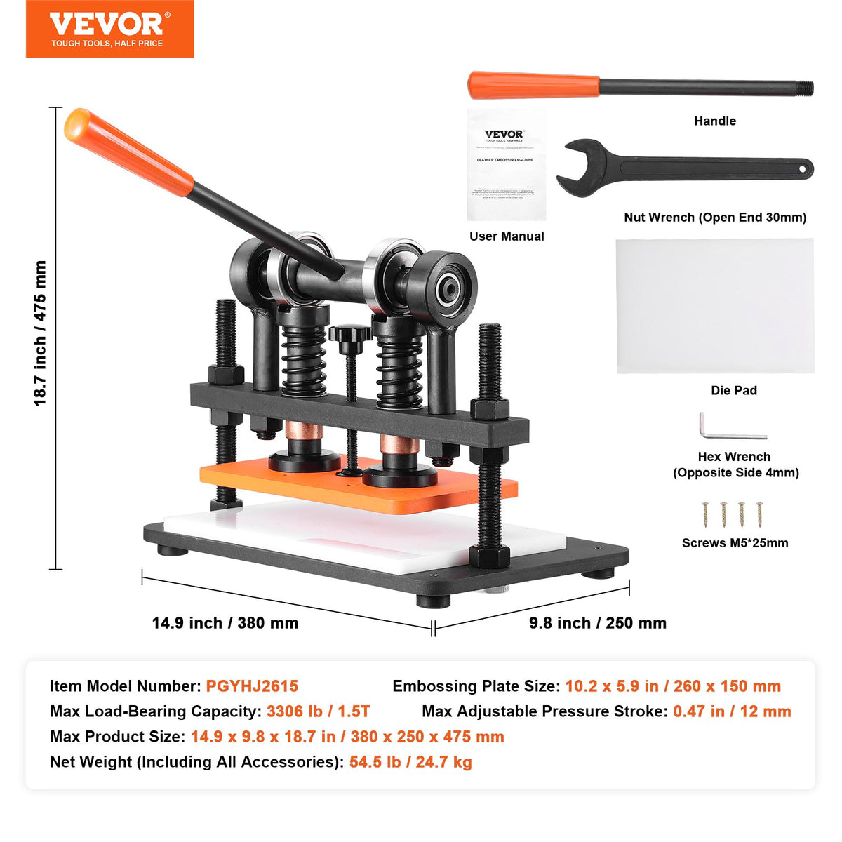 Leather Cutting Machine, 10.2 x 5.9 in Embossing Plate Manual Die Cutter, 0.47 in Pressure Stroke Leather V952-SDSLPGYHJ26XK2HM6V0