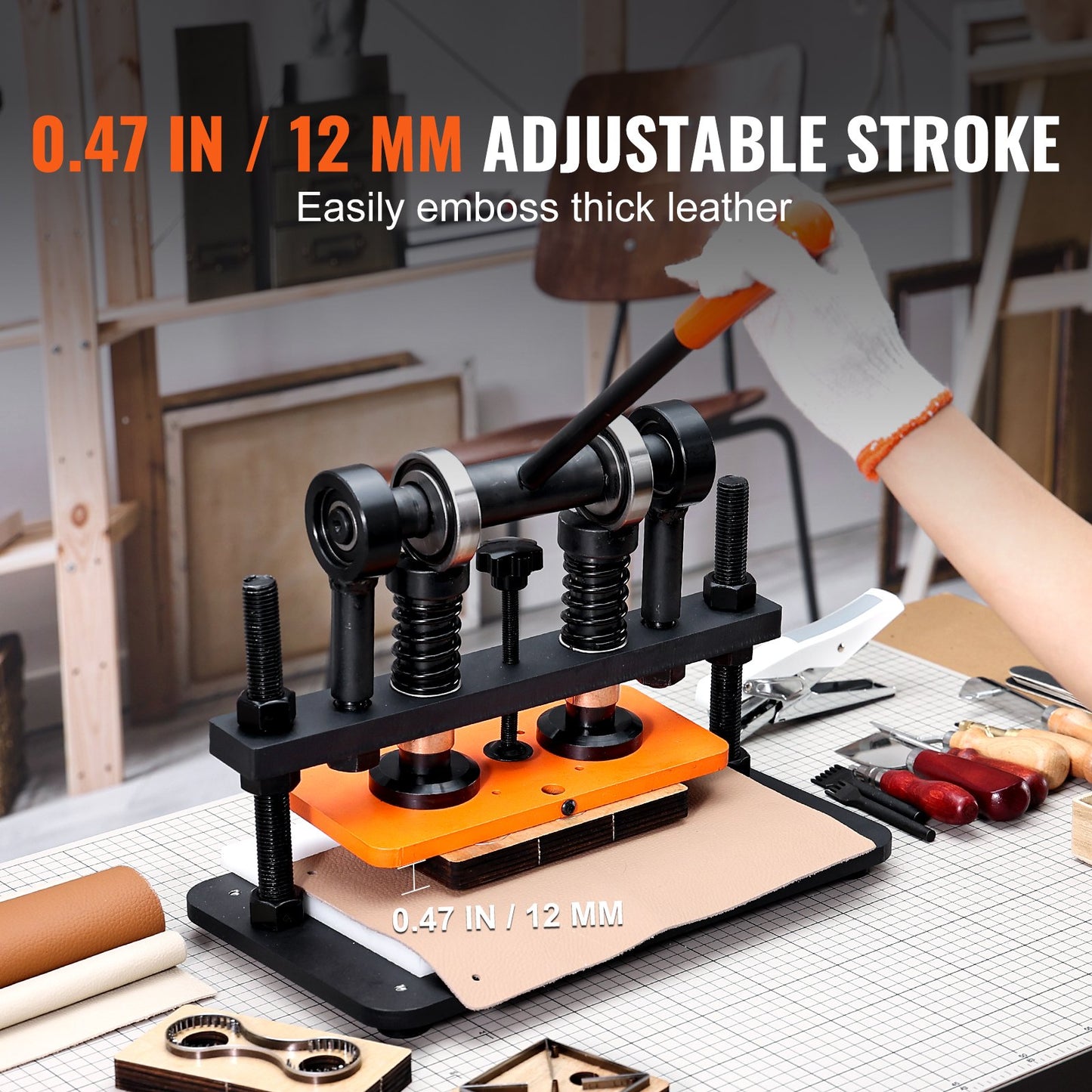 Leather Cutting Machine, 10.2 x 4.7 in Embossing Plate Manual Die Cutter, 0.47 in Pressure Stroke Leather V952-SDSLPGYHJ26XWNZX0V0