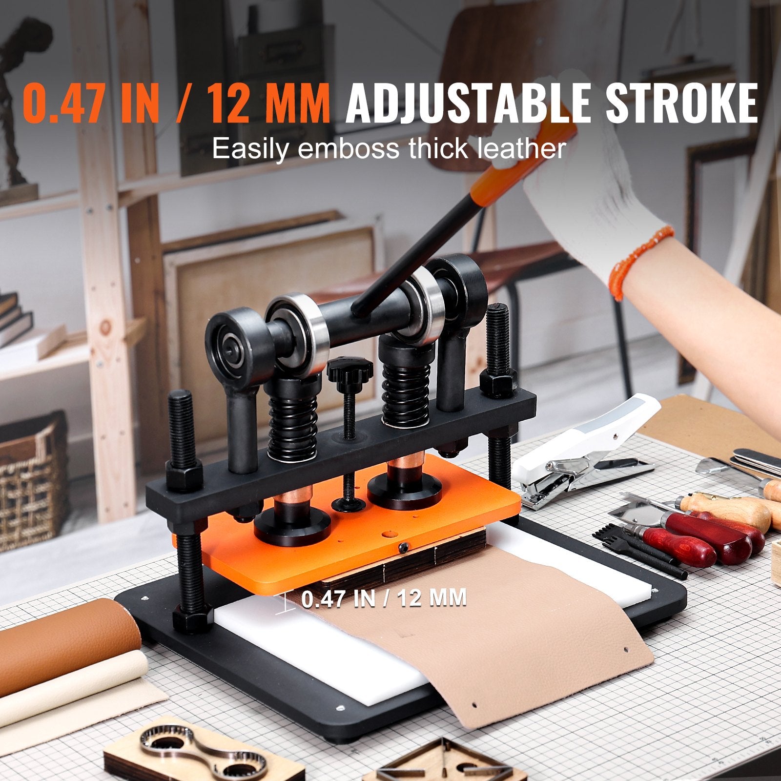 Leather Cutting Machine, 11 x 5.5 in Embossing Plate Manual Die Cutter, 0.47 in Pressure Stroke Leather V952-SDSLPGYHJ28XE5XVZV0