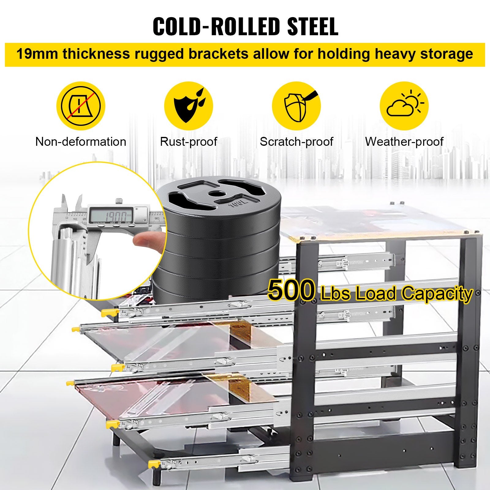 Drawer Slides with Lock, 1 Pair 40 inch, Heavy-Duty Industrial Steel up to 500 lbs Capacity, 3-Fold Full V952-SDSSSCTD40500HBPDV0