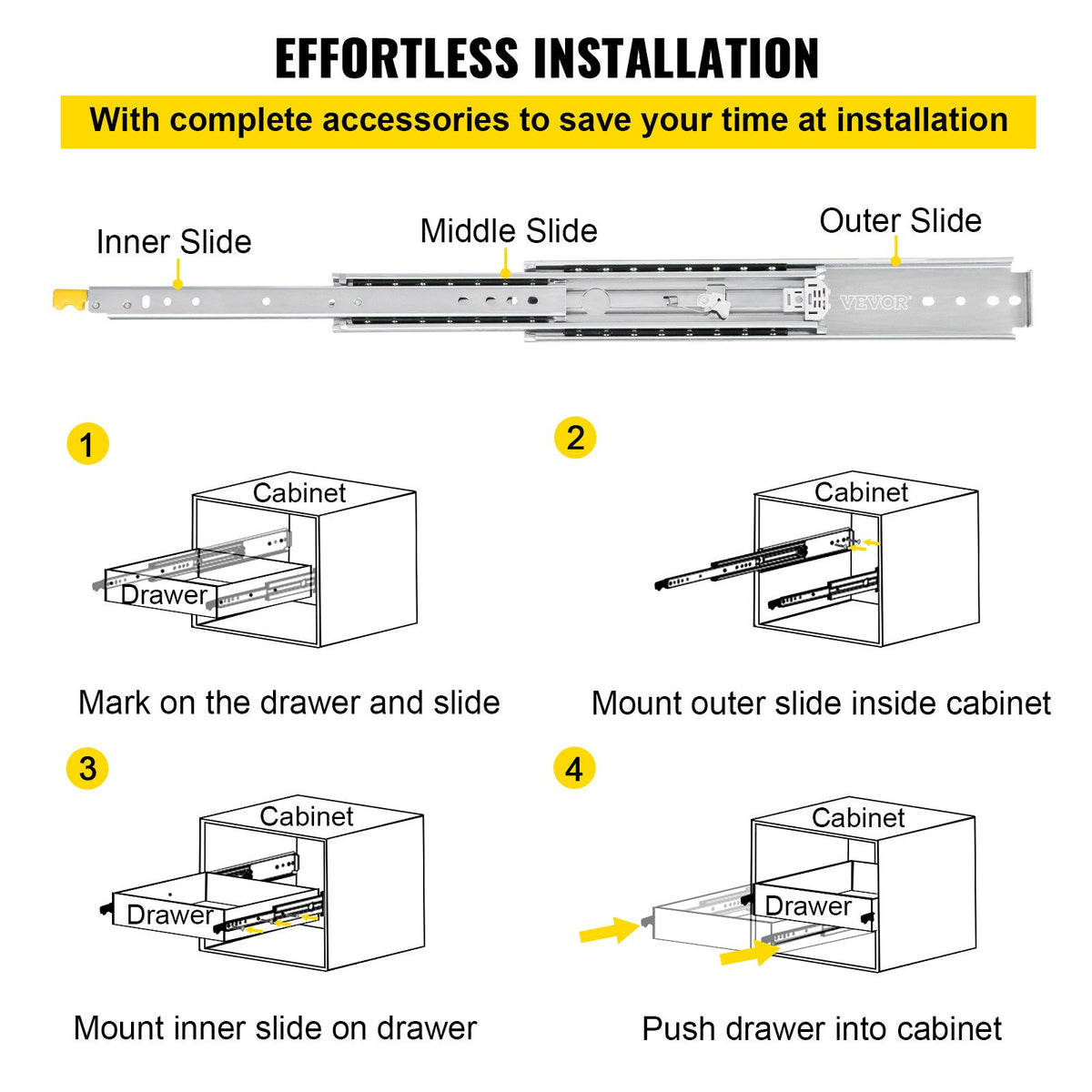 Drawer Slides with Lock, 1 Pair 40 inch, Heavy-Duty Industrial Steel up to 500 lbs Capacity, 3-Fold Full V952-SDSSSCTD40500HBPDV0
