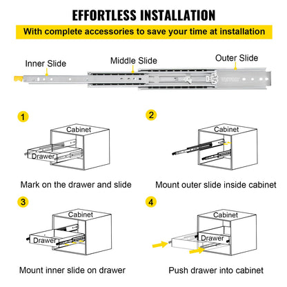 Drawer Slides with Lock, 1 Pair 40 inch, Heavy-Duty Industrial Steel up to 500 lbs Capacity, 3-Fold Full V952-SDSSSCTD40500HBPDV0