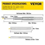Drawer Slides with Lock, 1 Pair 40 inch, Heavy-Duty Industrial Steel up to 500 lbs Capacity, 3-Fold Full V952-SDSSSCTD40500HBPDV0