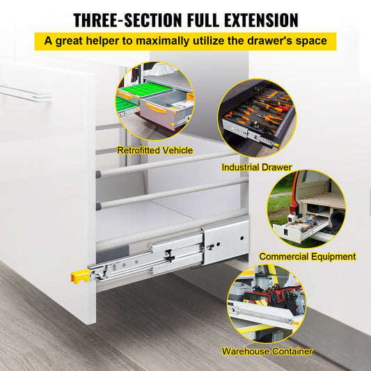 Drawer Slides with Lock, 1 Pair 60 inch, Heavy-Duty Industrial Steel up to 500 lbs Capacity, 3-Fold Full V952-SDSSSCTD60500CW2TV0