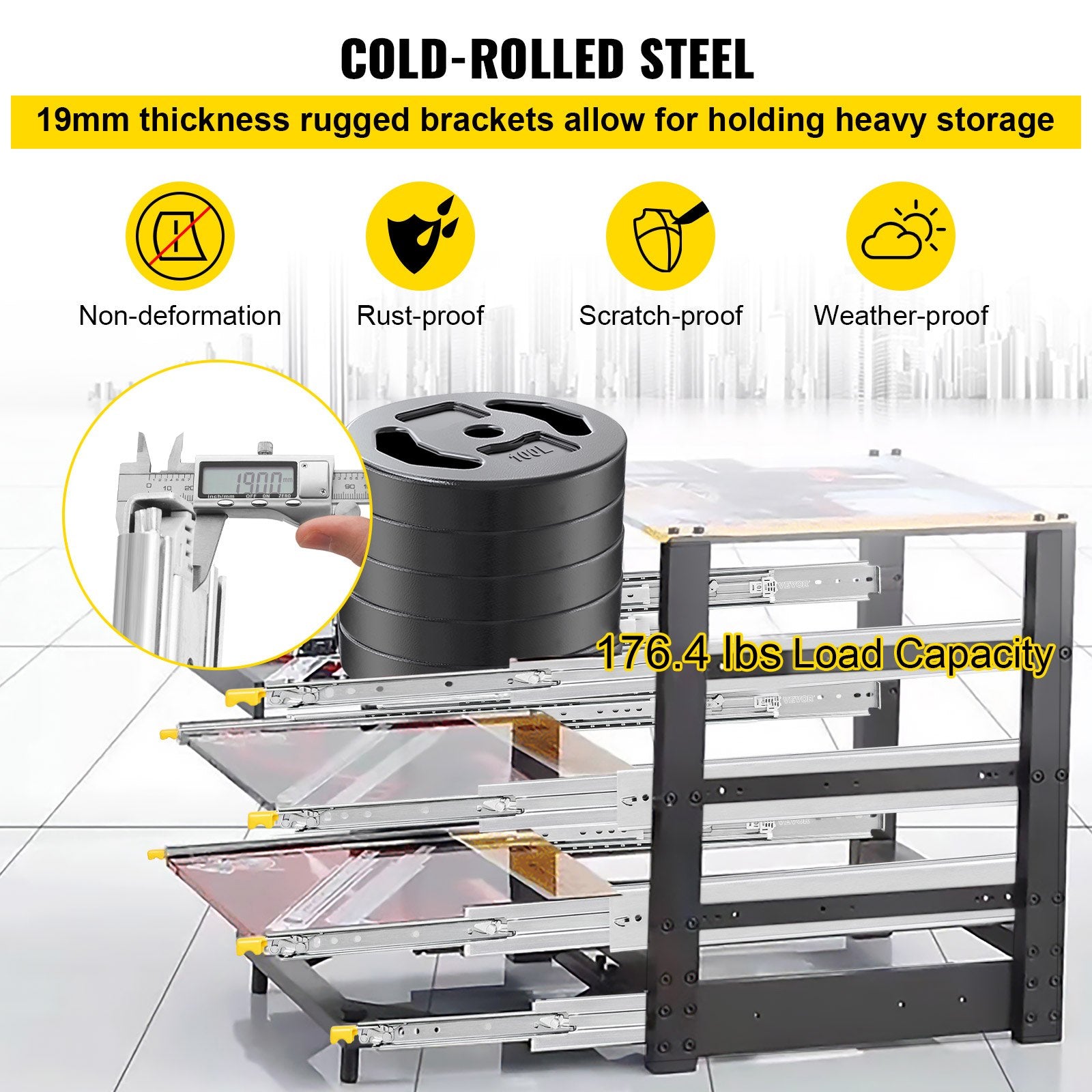 Drawer Slides with Lock, 1 Pair 60 inch, Heavy-Duty Industrial Steel up to 500 lbs Capacity, 3-Fold Full V952-SDSSSCTD60500CW2TV0