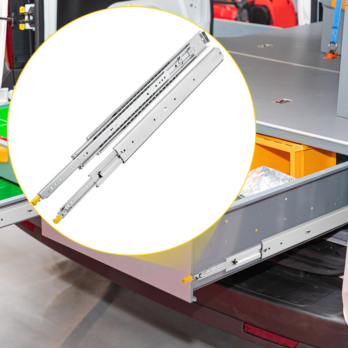 Drawer Slides with Lock, 1 Pair 60 inch, Heavy-Duty Industrial Steel up to 500 lbs Capacity, 3-Fold Full V952-SDSSSCTD60500CW2TV0