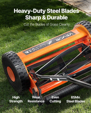 Push Reel Lawn Mower 35 cm, 5 Blades Manual Push Mower No Motor, 15-45 mm Adjustable Cutting Height, V952-SDTSGZGCJ14IZEEJ2001V0