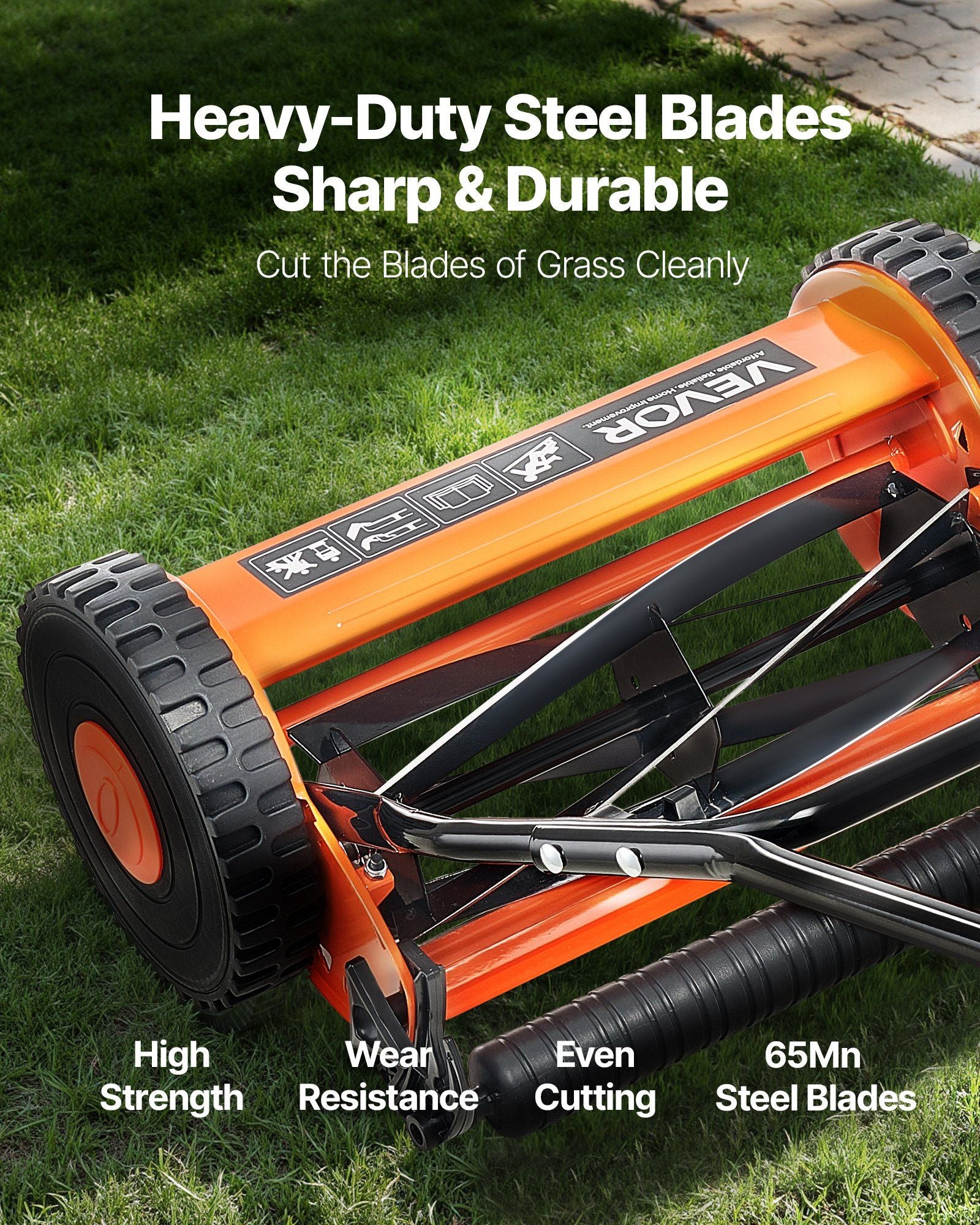 Push Reel Lawn Mower 35 cm, 5 Blades Manual Push Mower No Motor, 15-45 mm Adjustable Cutting Height, V952-SDTSGZGCJ14IZEEJ2001V0
