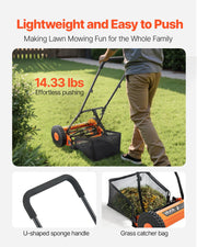 Push Reel Lawn Mower 35 cm, 5 Blades Manual Push Mower No Motor, 15-45 mm Adjustable Cutting Height, V952-SDTSGZGCJ14IZEEJ2001V0