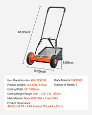 Push Reel Lawn Mower 35 cm, 5 Blades Manual Push Mower No Motor, 15-45 mm Adjustable Cutting Height, V952-SDTSGZGCJ14IZEEJ2001V0
