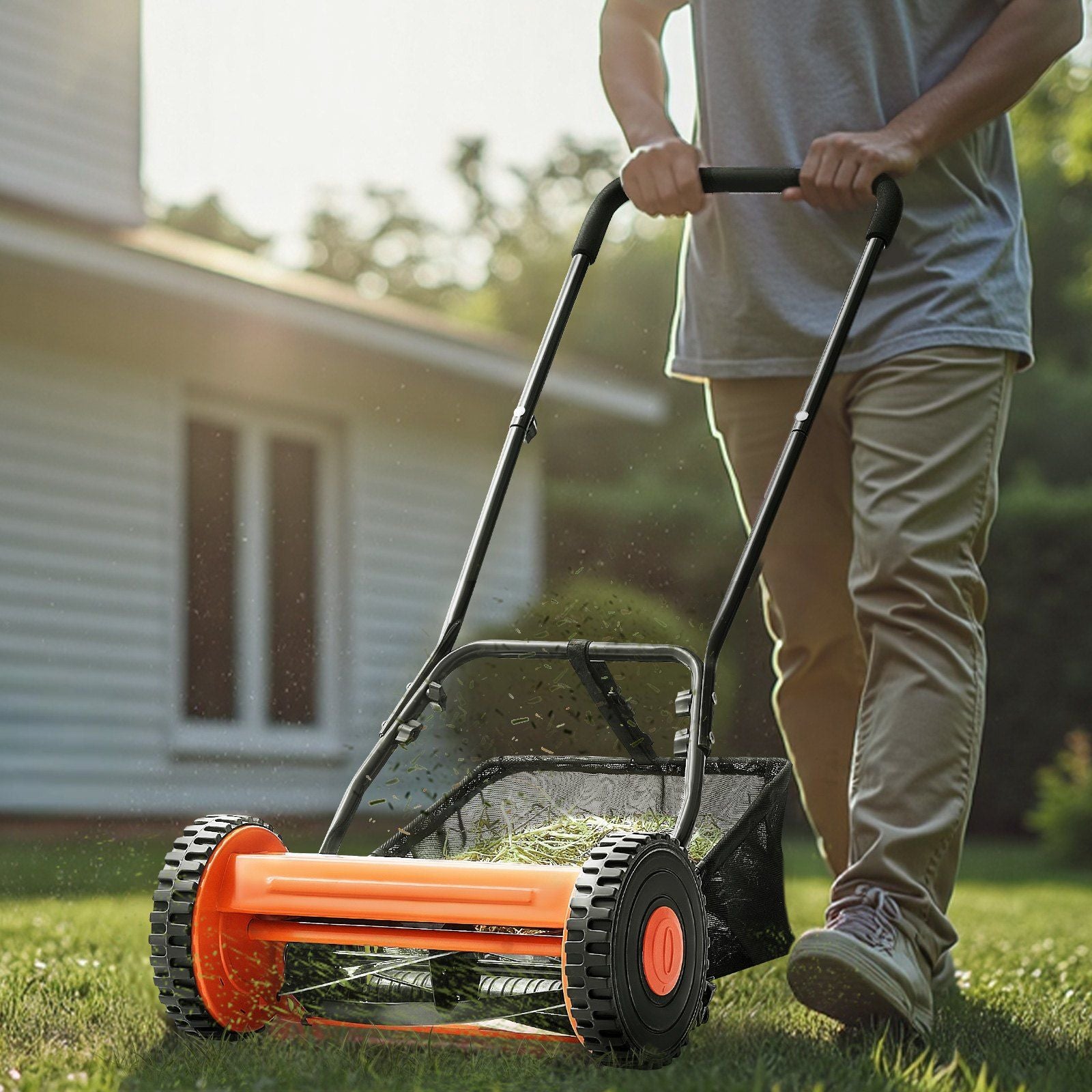 Push Reel Lawn Mower 35 cm, 5 Blades Manual Push Mower No Motor, 15-45 mm Adjustable Cutting Height, V952-SDTSGZGCJ14IZEEJ2001V0