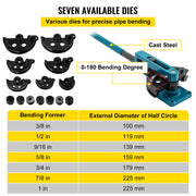 Pipe Tube Bender, 3/8" to 1" Manual Pipe Tube Bender, with 7 Dies, Heavy Duty Tube Bender Tubing of Steel V952-SDWGJ000000000001V0
