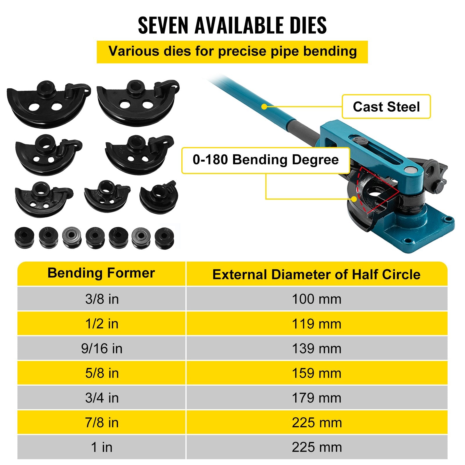 Pipe Tube Bender, 3/8" to 1" Manual Pipe Tube Bender, with 7 Dies, Heavy Duty Tube Bender Tubing of Steel V952-SDWGJ000000000001V0