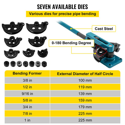 Pipe Tube Bender, 3/8" to 1" Manual Pipe Tube Bender, with 7 Dies, Heavy Duty Tube Bender Tubing of Steel V952-SDWGJ000000000001V0