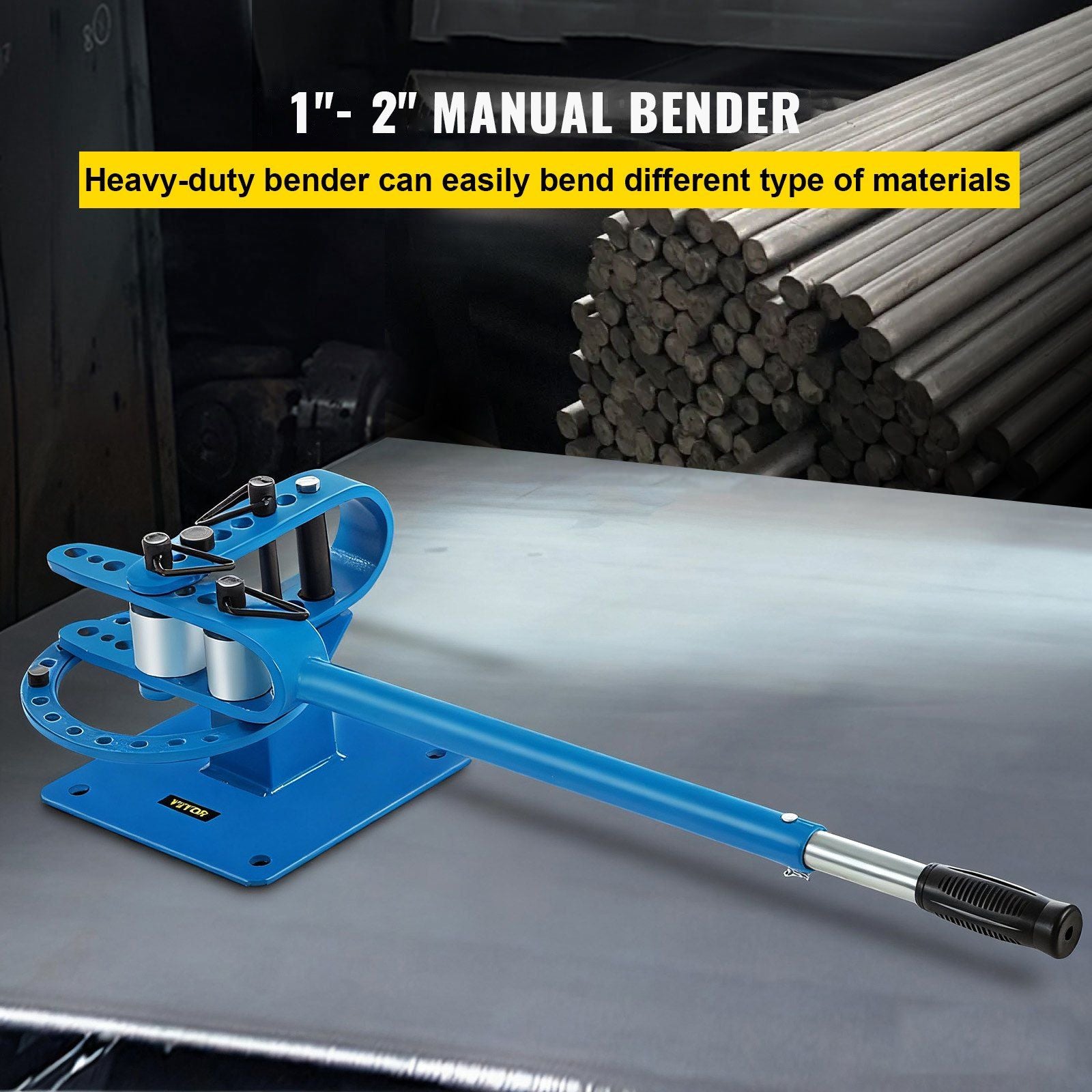 YP-9 Manual Bender, Soild Round Square Bar Metal Bender with 7 Bending Dies, Metal Rod Bar Bender Bending V952-SDWGJ1-3INCH00001V0