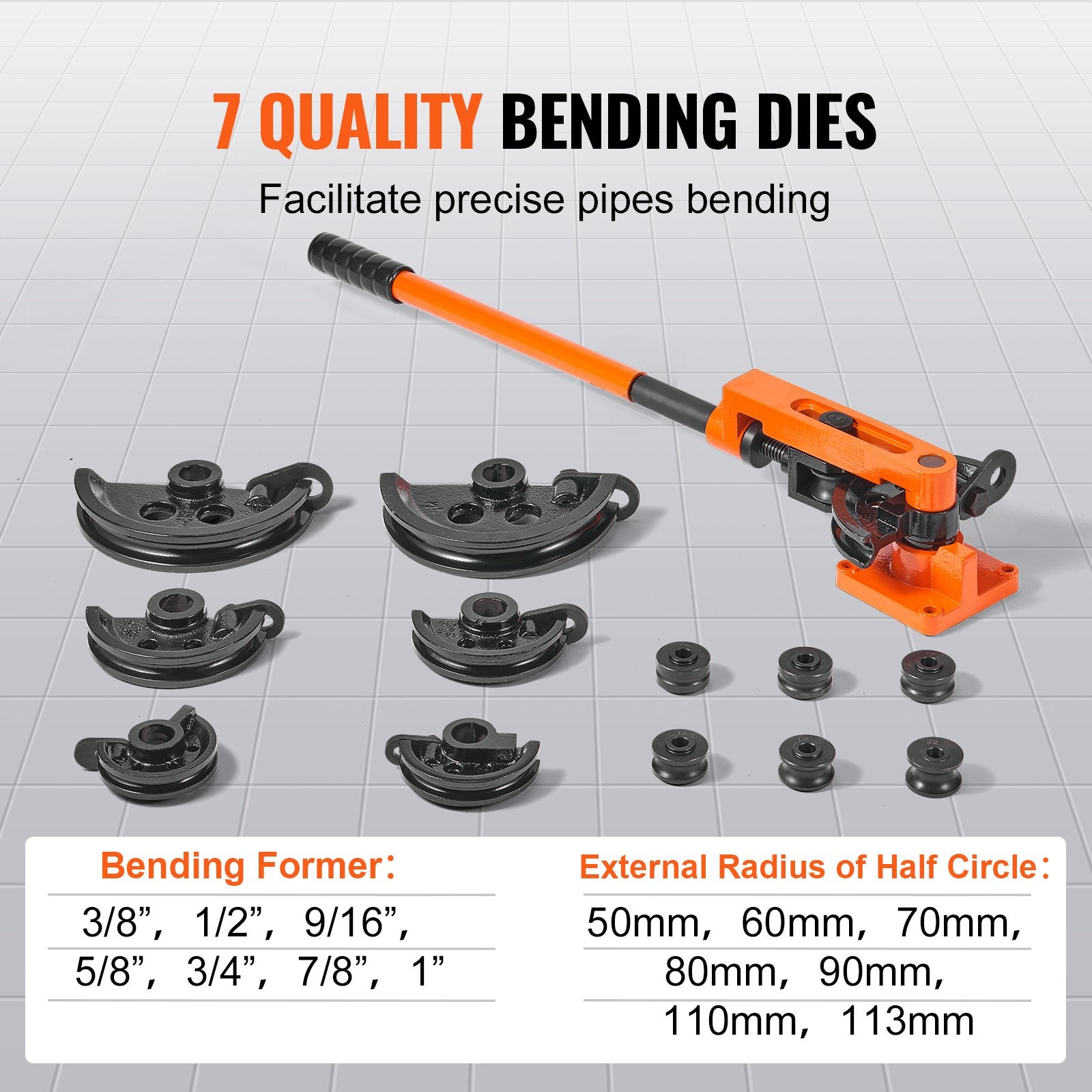Pipe Tube Bender, 3/8" to 1" OD Manual Pipe Tube Bender with 7 Bending Dies, 180 degrees Copper Aluminum V952-SDWGJCSGY7381K20RV0