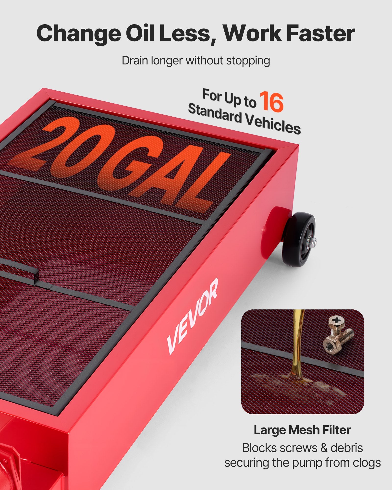 Low Profile Oil Drain Pan, 75.7 L Capacity, Rolling Oil Drain Pan with Manual Pump, 2.2 m Hose & T Folding V952-SDWSPYCJS20GXVX4S001V0