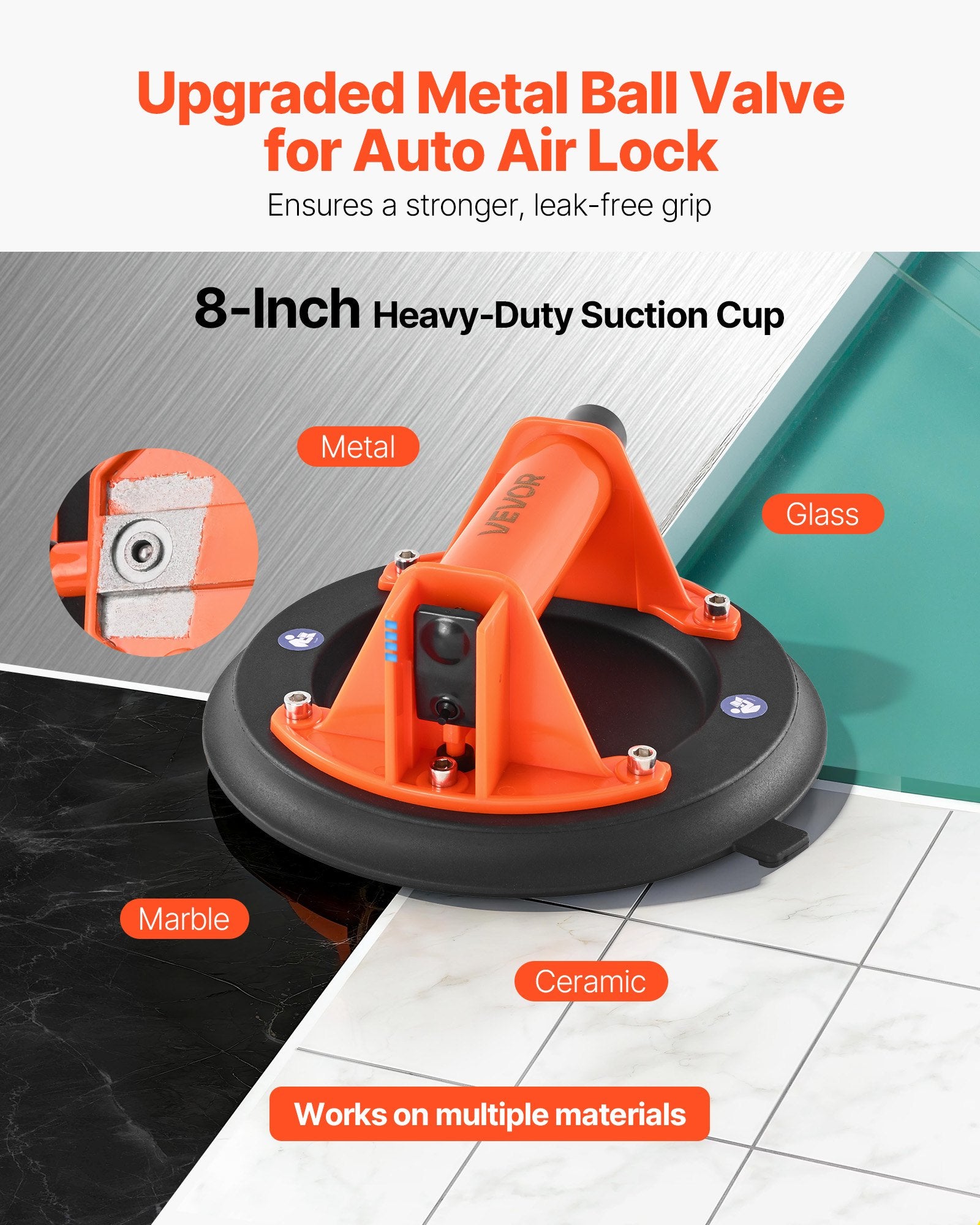 Vacuum Suction Cup, 203 mm Vacuum Glass Lifter with ABS Handle, 180 kg Max Lifting Capacity Tile Suction Cup V952-SDXP8YC240BA2HI23001V0