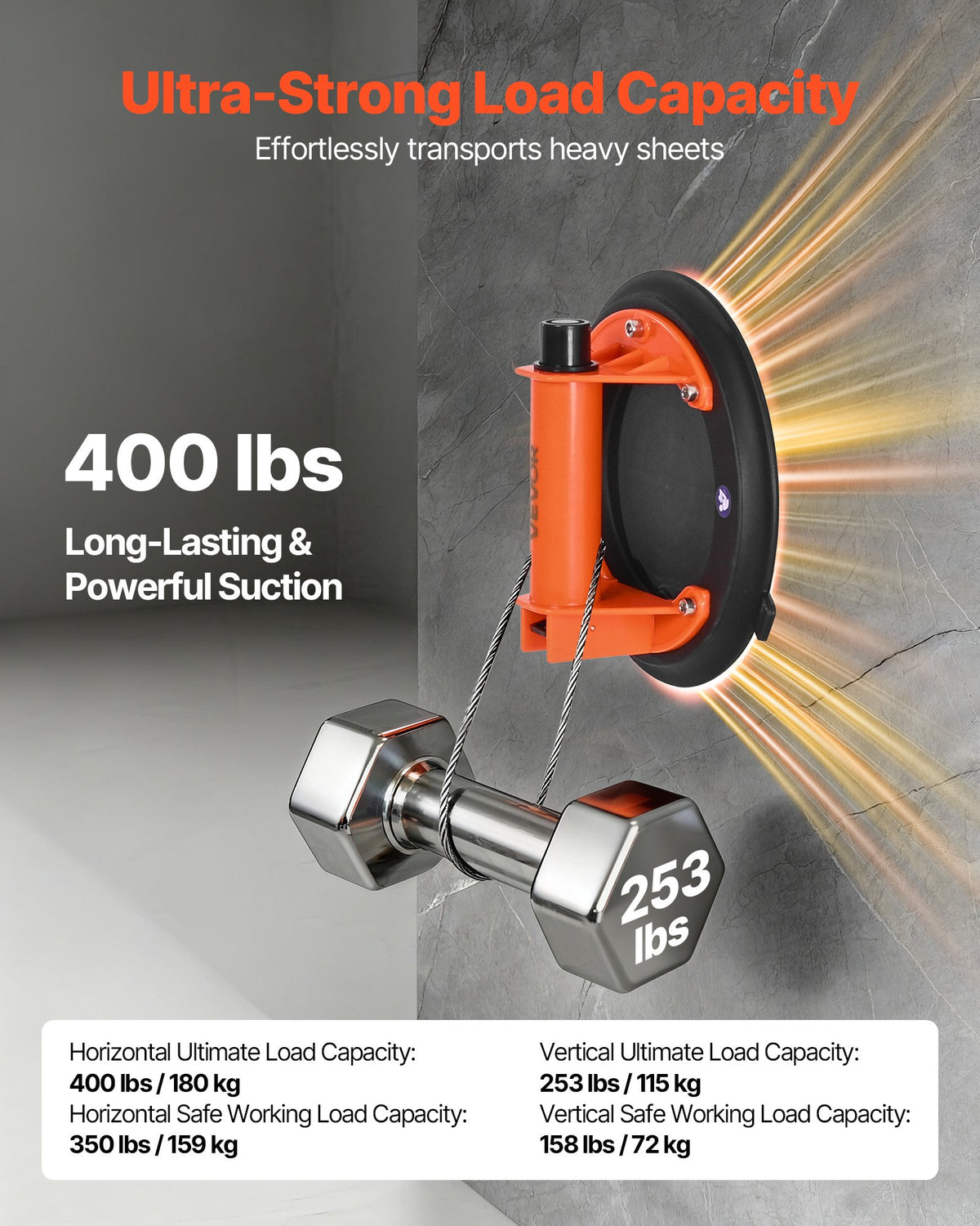 Vacuum Suction Cup, 203 mm Vacuum Glass Lifter with ABS Handle, 180 kg Max Lifting Capacity Tile Suction Cup V952-SDXP8YC240BA2HI23001V0