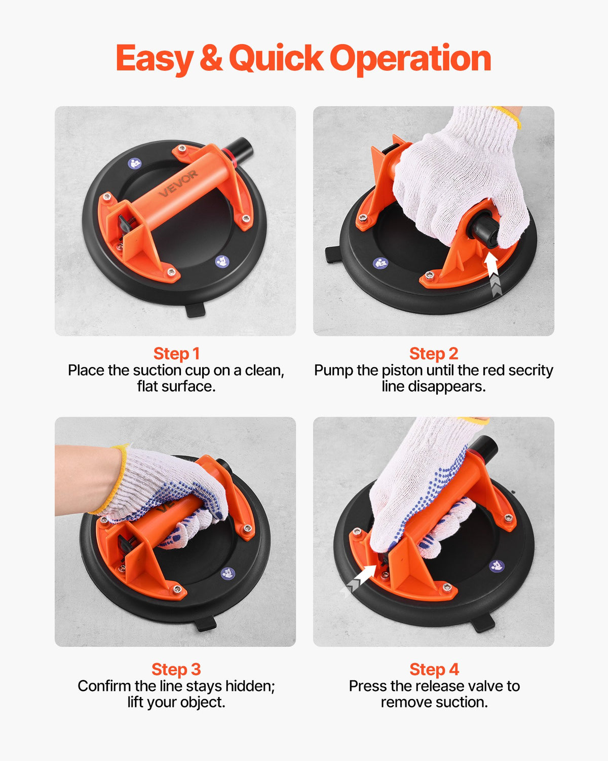 Vacuum Suction Cup, 203 mm Vacuum Glass Lifter with ABS Handle, 180 kg Max Lifting Capacity Tile Suction Cup V952-SDXP8YC240BA2HI23001V0