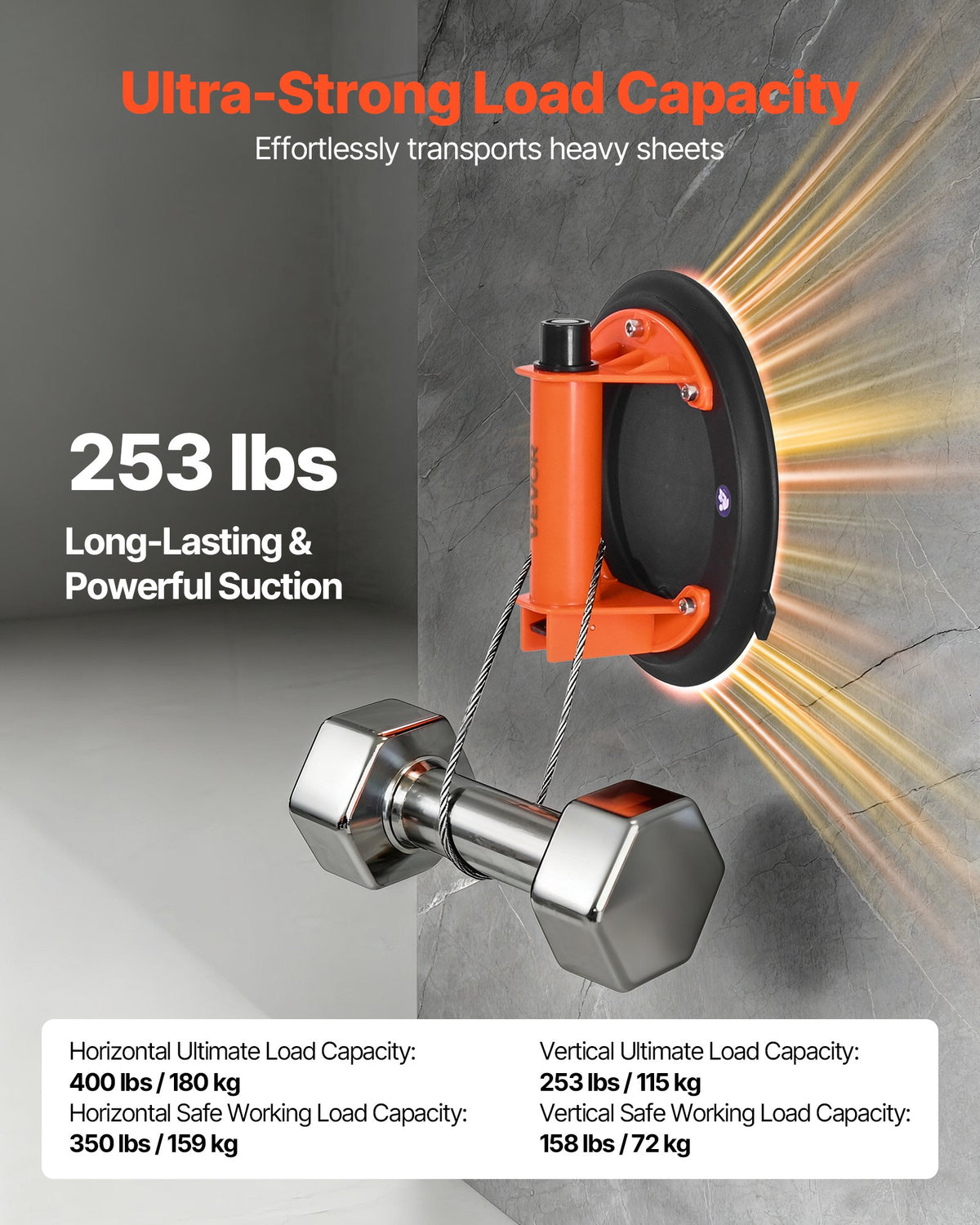 Vacuum Suction Cup, 203 mm Vacuum Glass Lifter with ABS Handle, 180 kg Max Lifting Capacity Tile Suction Cup V952-SDXP8YC240BAN6023001V0
