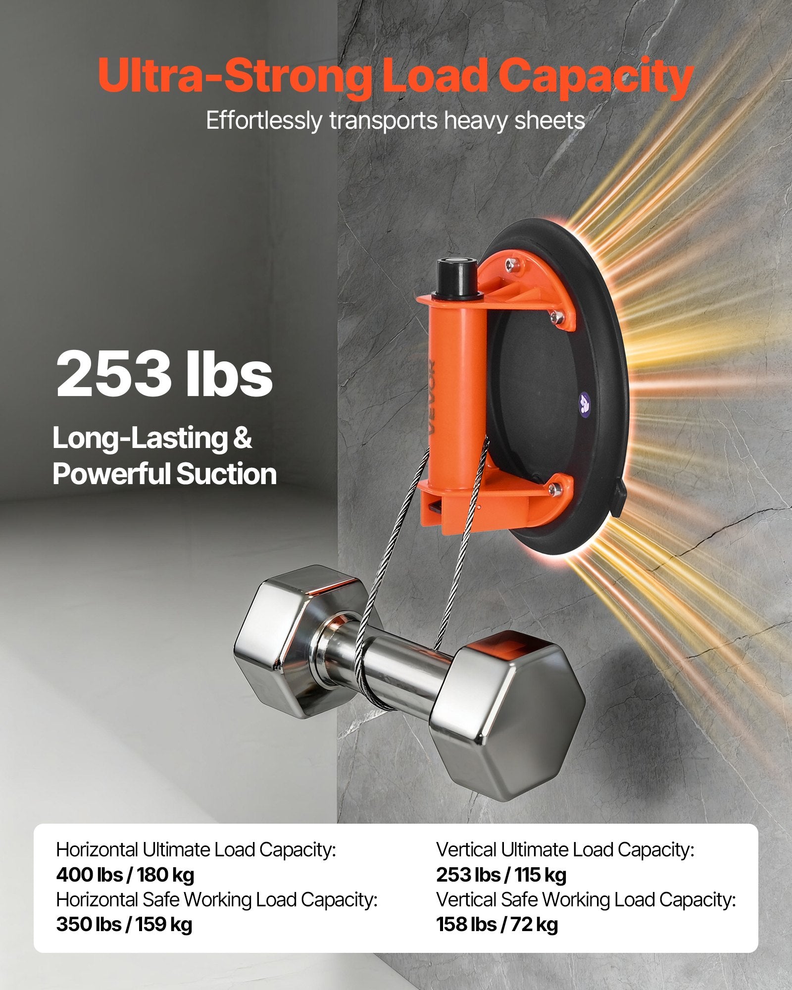 Vacuum Suction Cup, 203 mm Vacuum Glass Lifter with ABS Handle, 180 kg Max Lifting Capacity Tile Suction Cup V952-SDXP8YC240BAN6023001V0