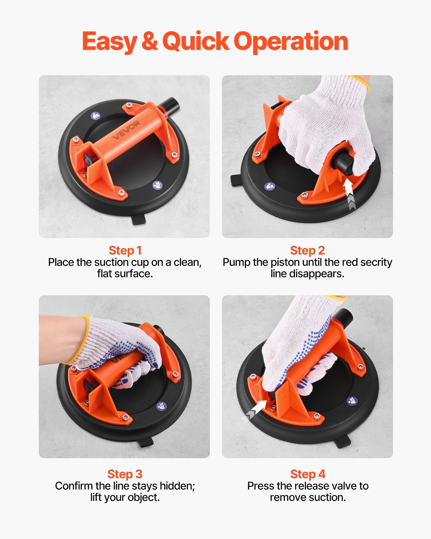 Vacuum Suction Cup, 203 mm Vacuum Glass Lifter with ABS Handle, 180 kg Max Lifting Capacity Tile Suction Cup V952-SDXP8YC240BAN6023001V0