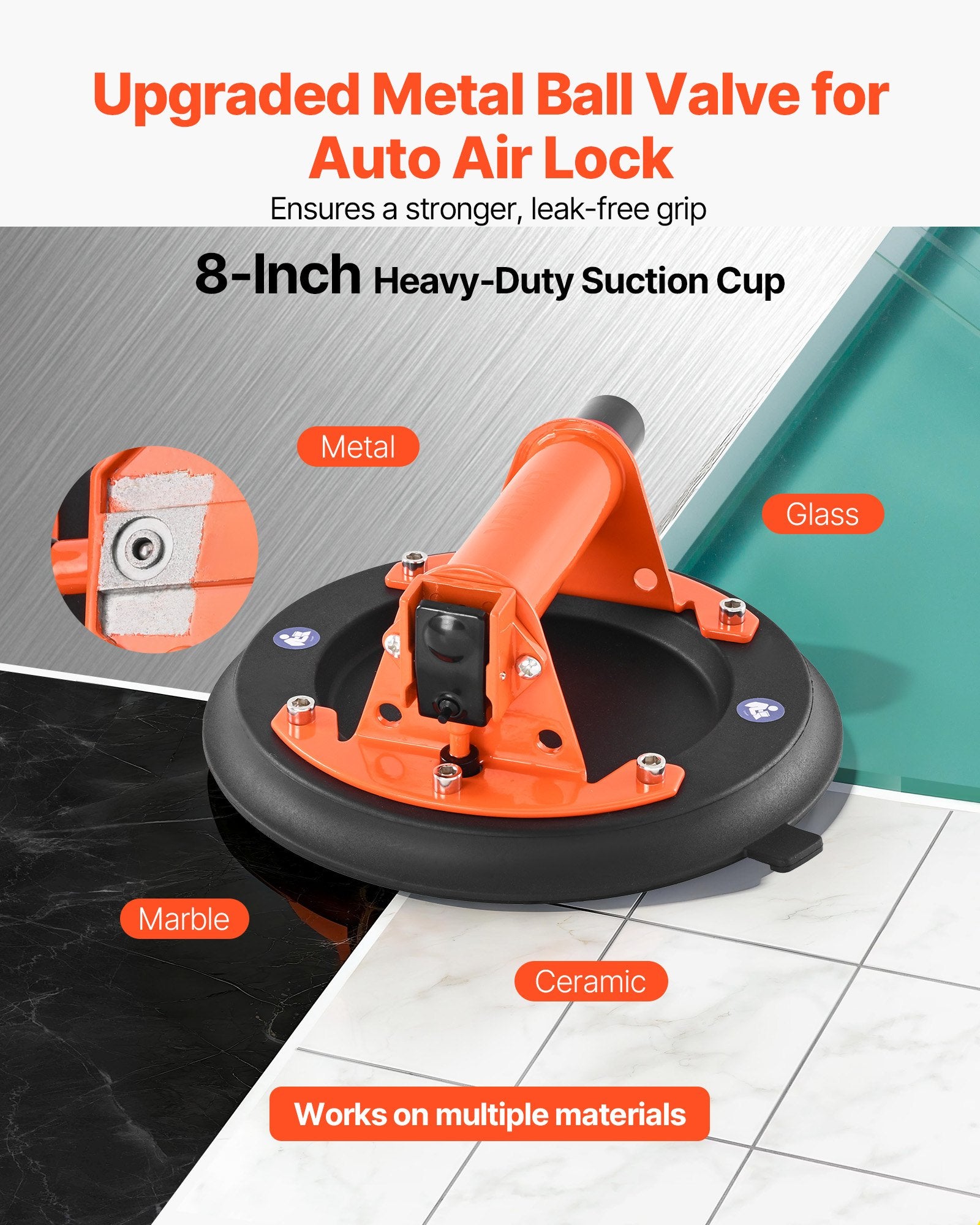 Vacuum Suction Cup, 203 mm Vacuum Glass Lifter with Metal Handle, 195 kg Max Lifting Capacity Tile Suction V952-SDXP8YC275BJBHP02001V0
