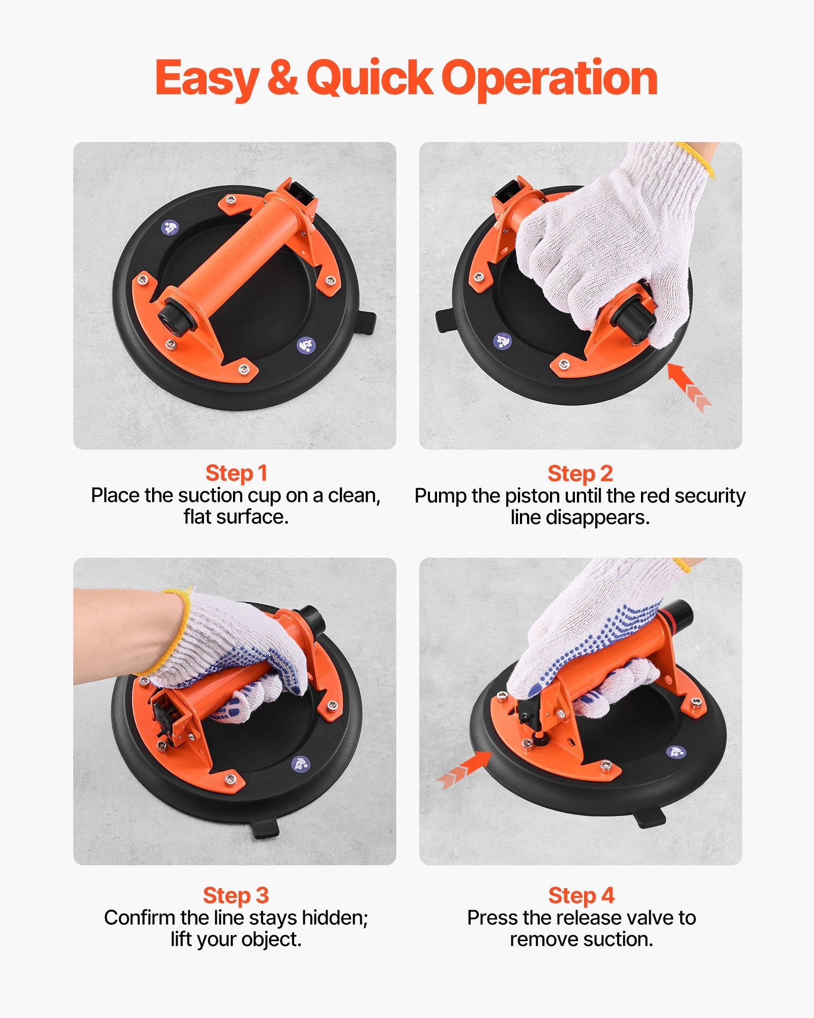 Vacuum Suction Cup, 203 mm Vacuum Glass Lifter with Metal Handle, 195 kg Max Lifting Capacity Tile Suction V952-SDXP8YC275BJBHP02001V0