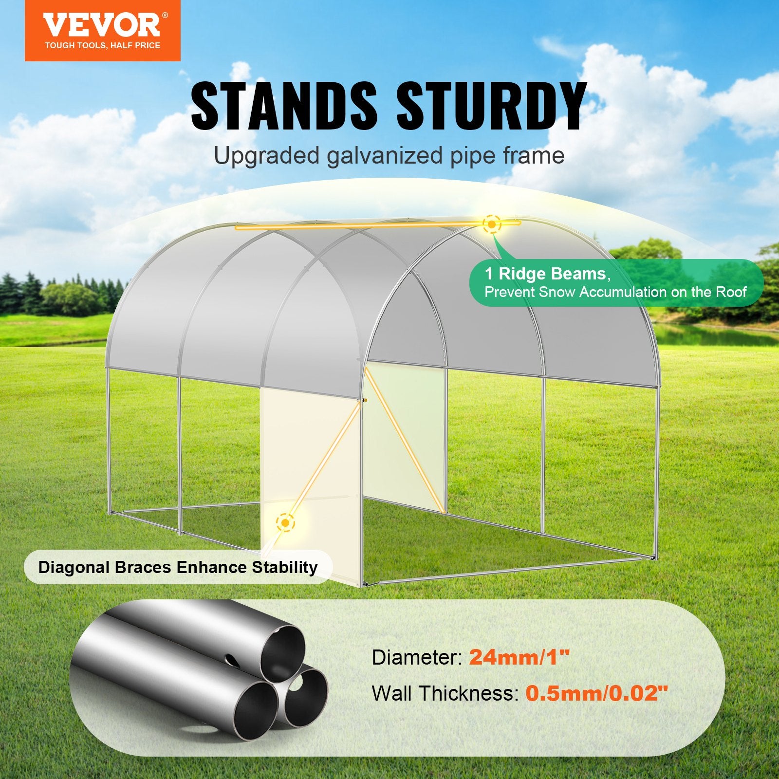 Walk-in Tunnel Greenhouse 9.58x6.43x6.23ft Galvanized Frame PE Cover White V952-SDXWS10X7X7F4BYNQV0