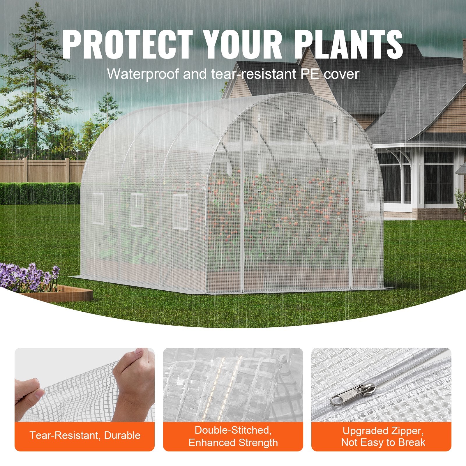 Walk-in Tunnel Greenhouse 9.58x6.43x6.23ft Galvanized Frame PE Cover White V952-SDXWS10X7X7F4BYNQV0