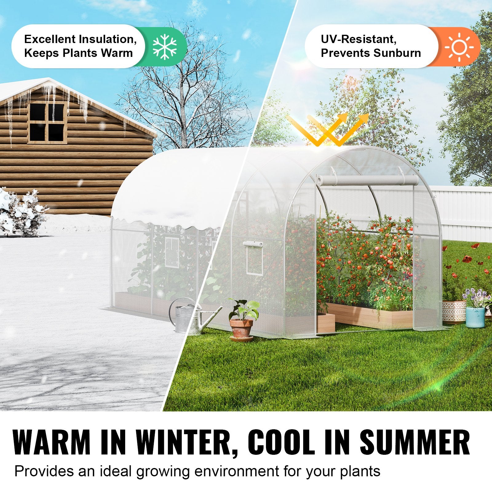 Walk-in Tunnel Greenhouse 9.58x6.43x6.23ft Galvanized Frame PE Cover White V952-SDXWS10X7X7F4BYNQV0