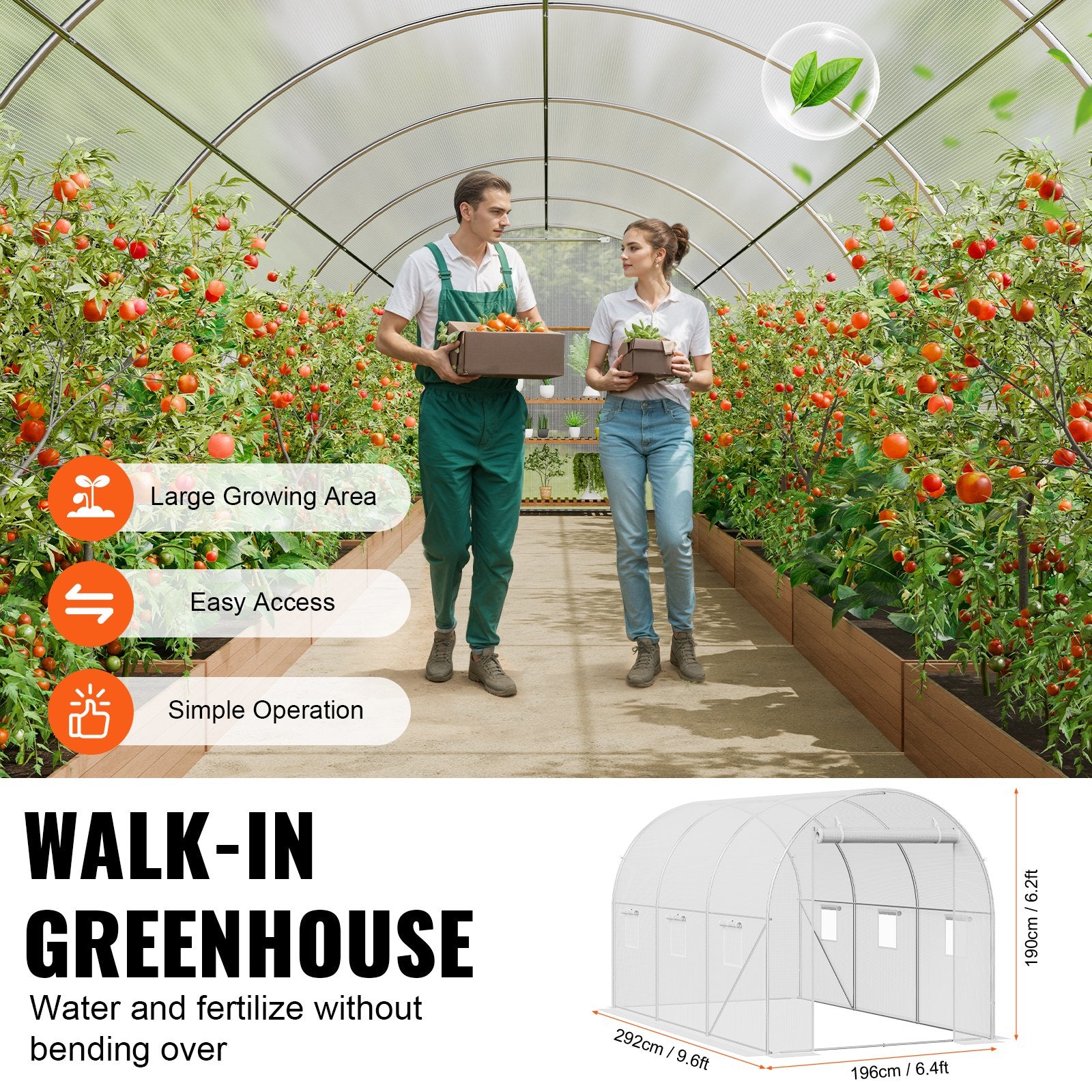 Walk-in Tunnel Greenhouse 9.58x6.43x6.23ft Galvanized Frame PE Cover White V952-SDXWS10X7X7F4BYNQV0