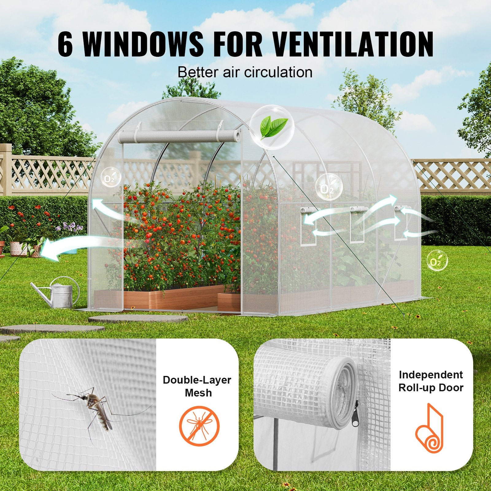 Walk-in Tunnel Greenhouse 9.58x6.43x6.23ft Galvanized Frame PE Cover White V952-SDXWS10X7X7F4BYNQV0