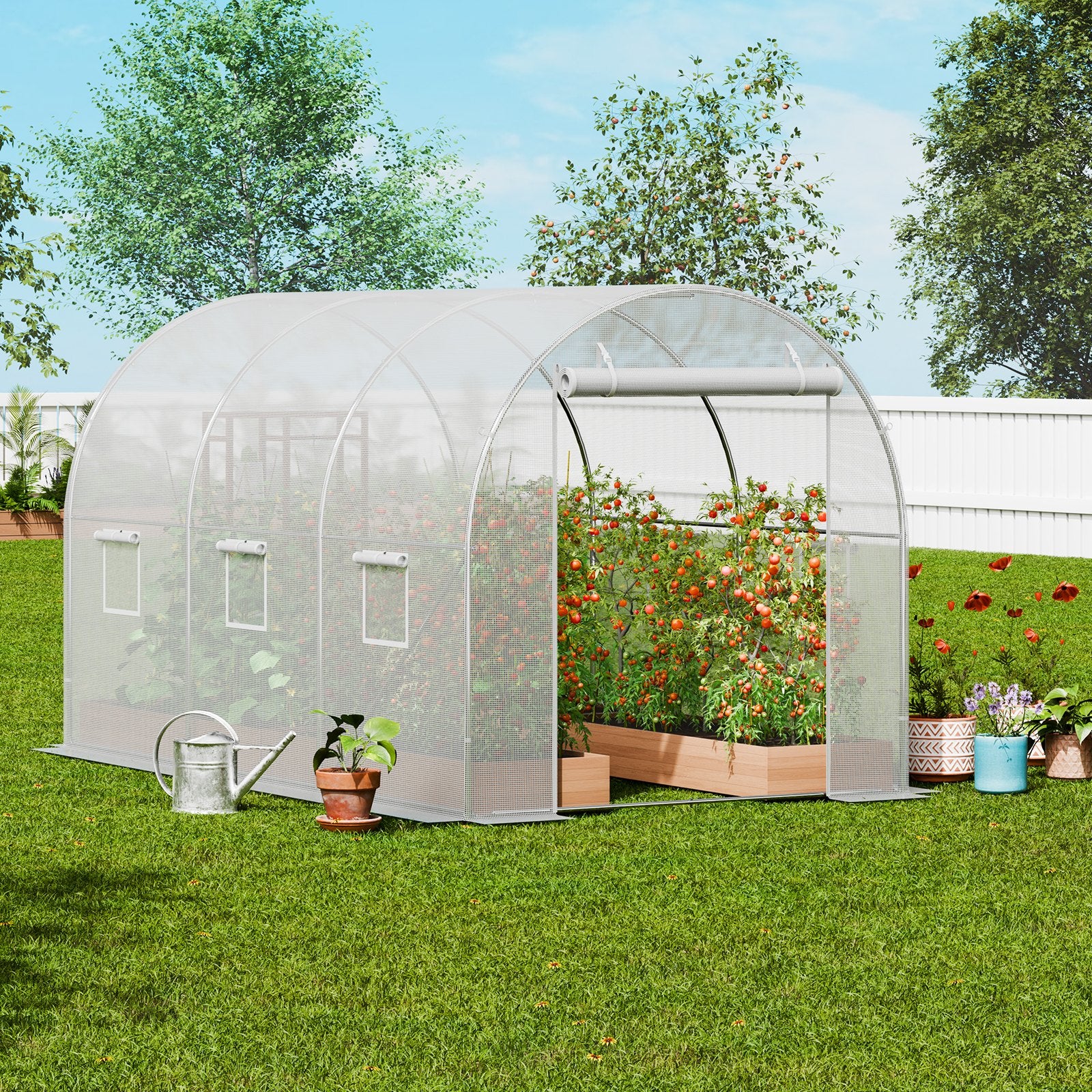 Walk-in Tunnel Greenhouse 9.58x6.43x6.23ft Galvanized Frame PE Cover White V952-SDXWS10X7X7F4BYNQV0