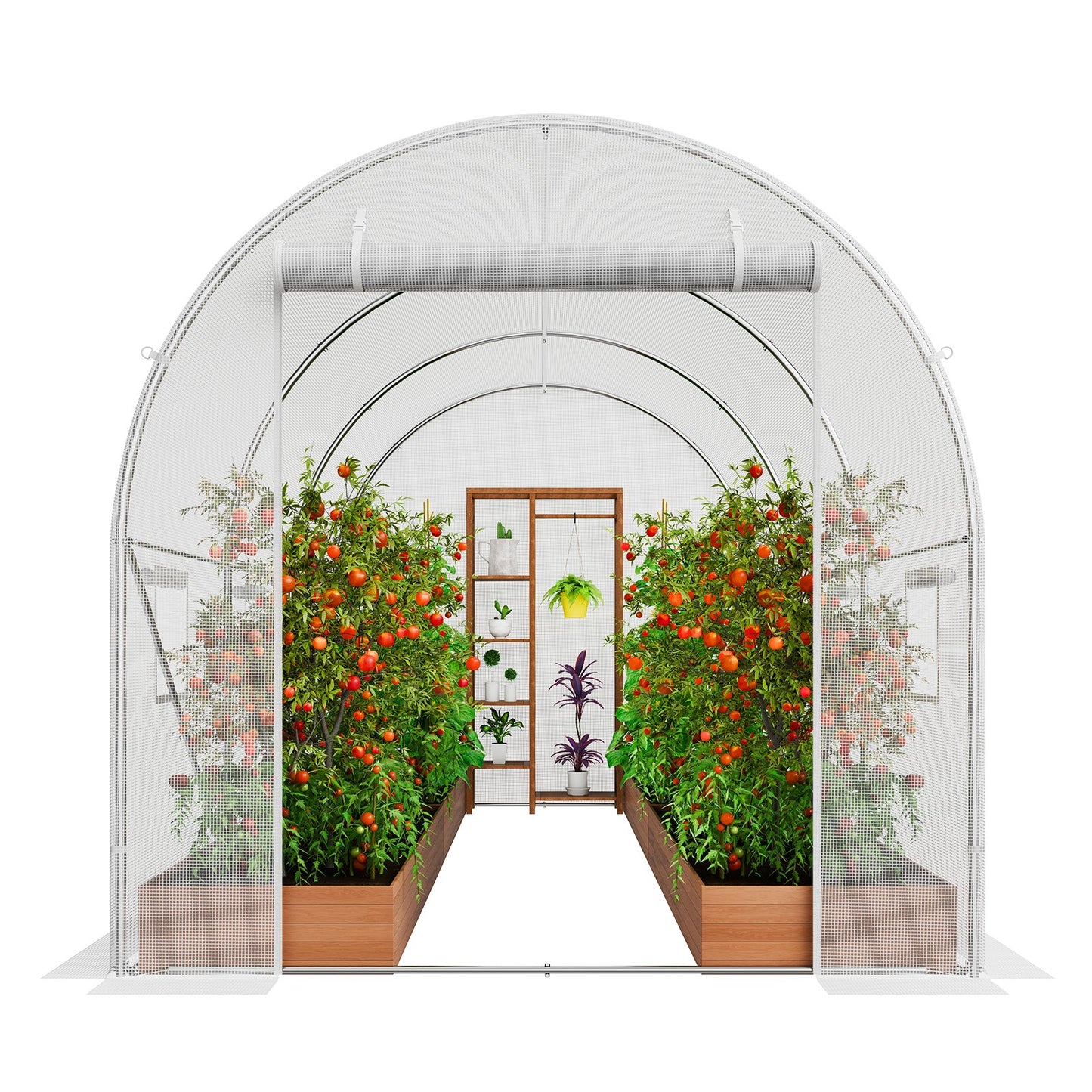 Walk-in Tunnel Greenhouse 9.58x6.43x6.23ft Galvanized Frame PE Cover White V952-SDXWS10X7X7F4BYNQV0