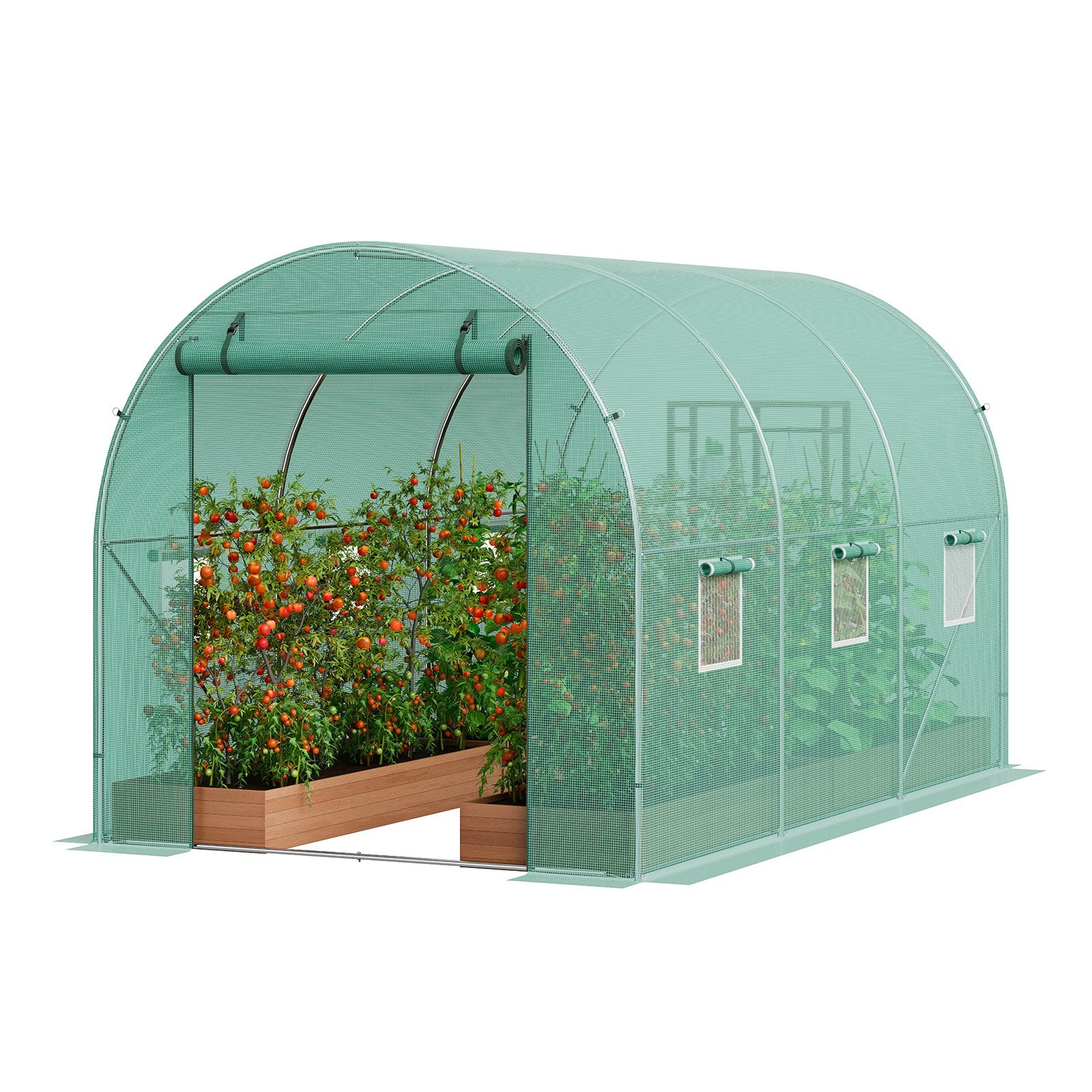 Walk-in Tunnel Greenhouse 9.58x6.43x6.23ft Galvanized Frame PE Cover Green V952-SDXWS10X7X7FP2NGIV0