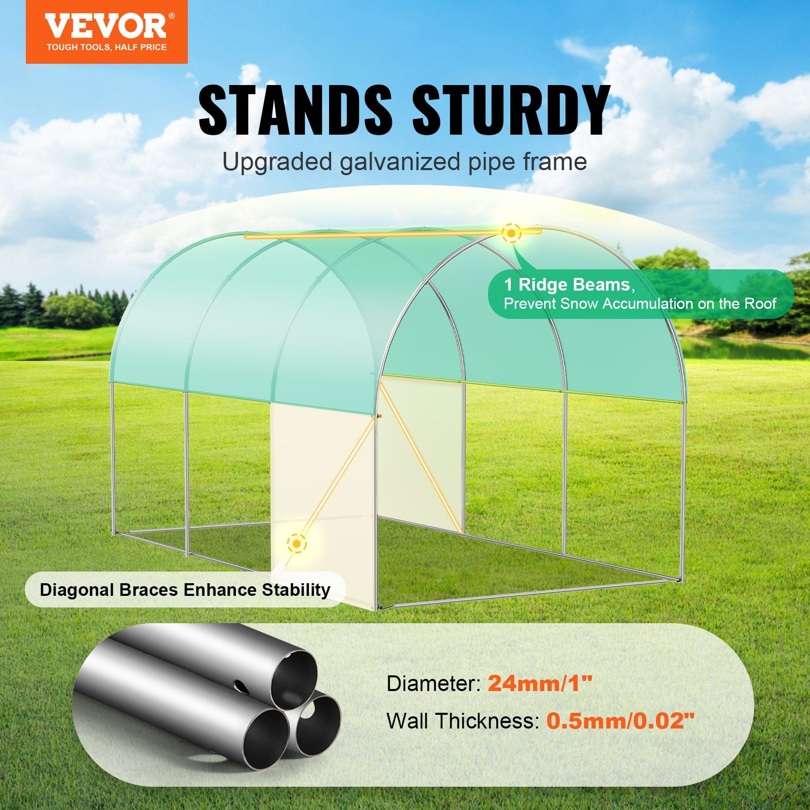 Walk-in Tunnel Greenhouse 9.58x6.43x6.23ft Galvanized Frame PE Cover Green V952-SDXWS10X7X7FP2NGIV0